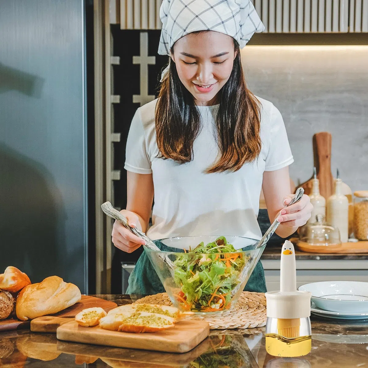 Dispenser di Olio d'oliva con Pennello | Bottiglia di Olio D'oliva con Spazzole | Dispenser per la misurazione 'Olio Resistenza alle Alte Temperature, Comodo stoccaggio, Design a Immersione