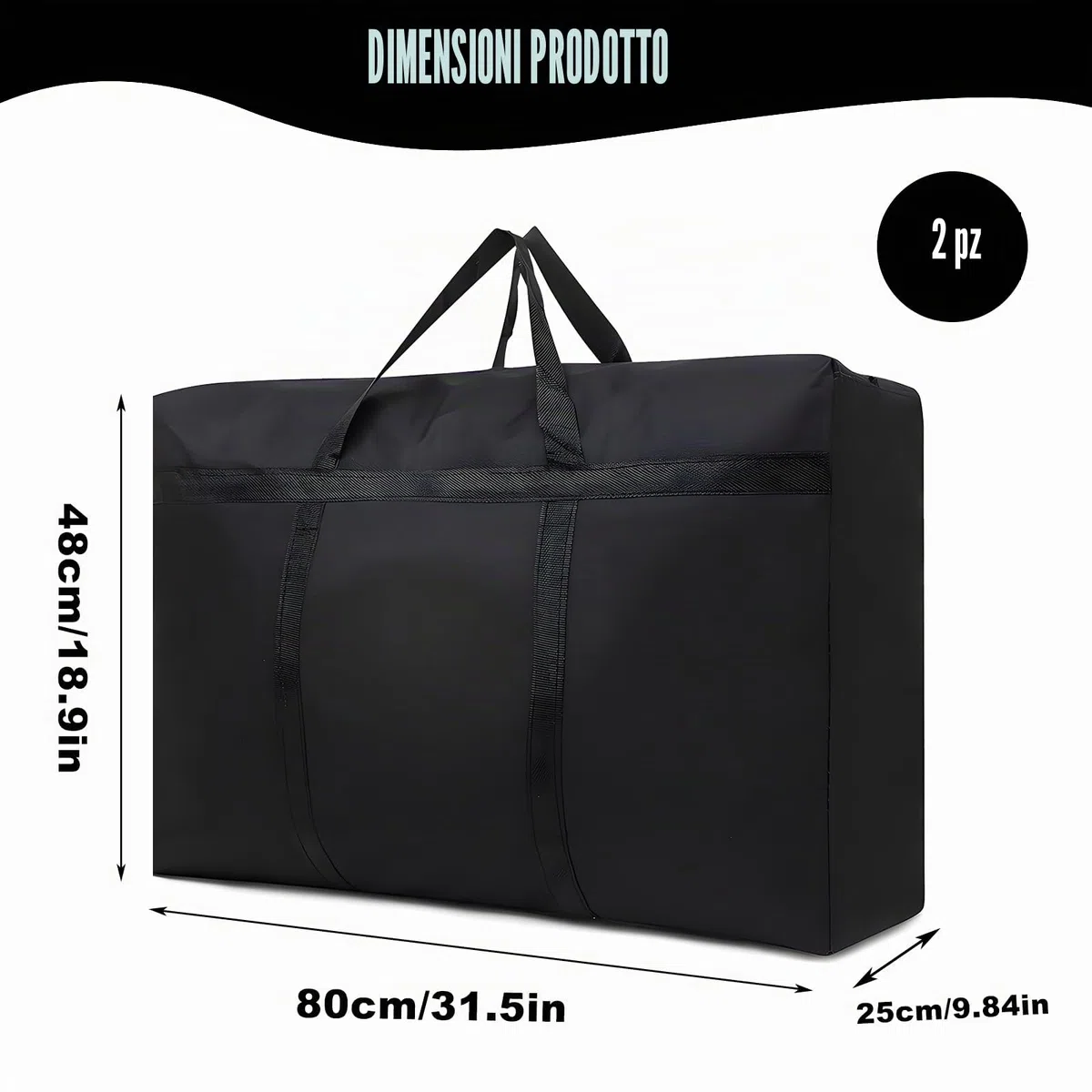 2 sacchetti grandi da 100 l con cerniera, sacchetti per traslochi, riporre vestiti, impermeabili, 80 x 48 x 25 cm
