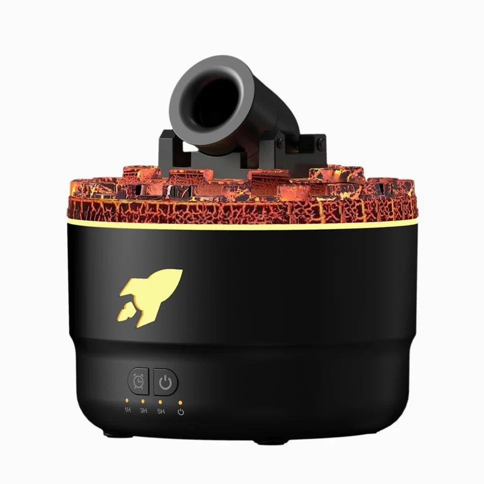 Umidificatore, Diffusore Cannone da Aromi con Nebbia di Vulcano Simulato, Umidificatori Ambiente Cannone Silenzioso con 7 Luci Colorate per Casa Ufficio Viaggio