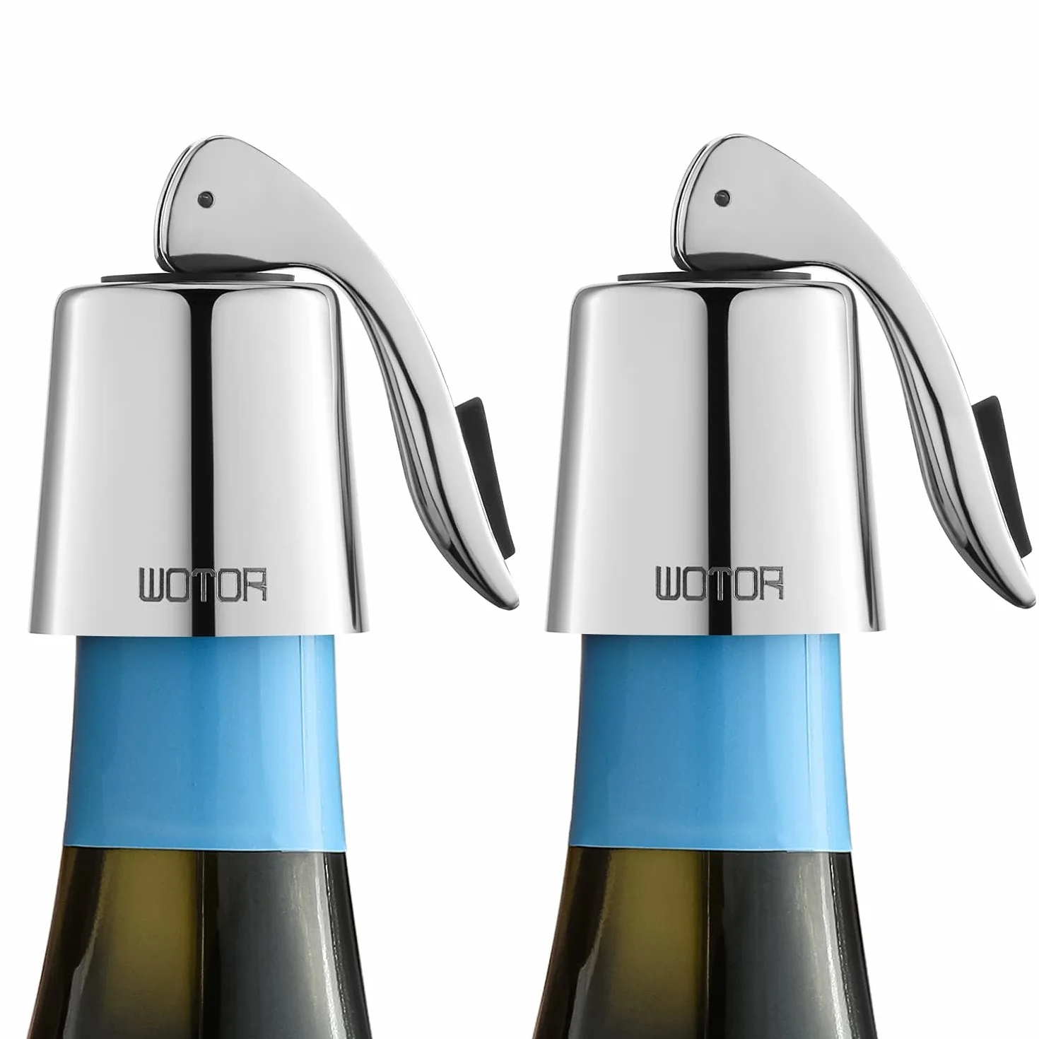WOTOR Tappi bottiglie vino in acciaio inox, Tappo per vino con guarnizione in silicone, riutilizzabile accessori vino, a prova di perdite, per mantenere il vino fresco, confezione da 2 (argento)