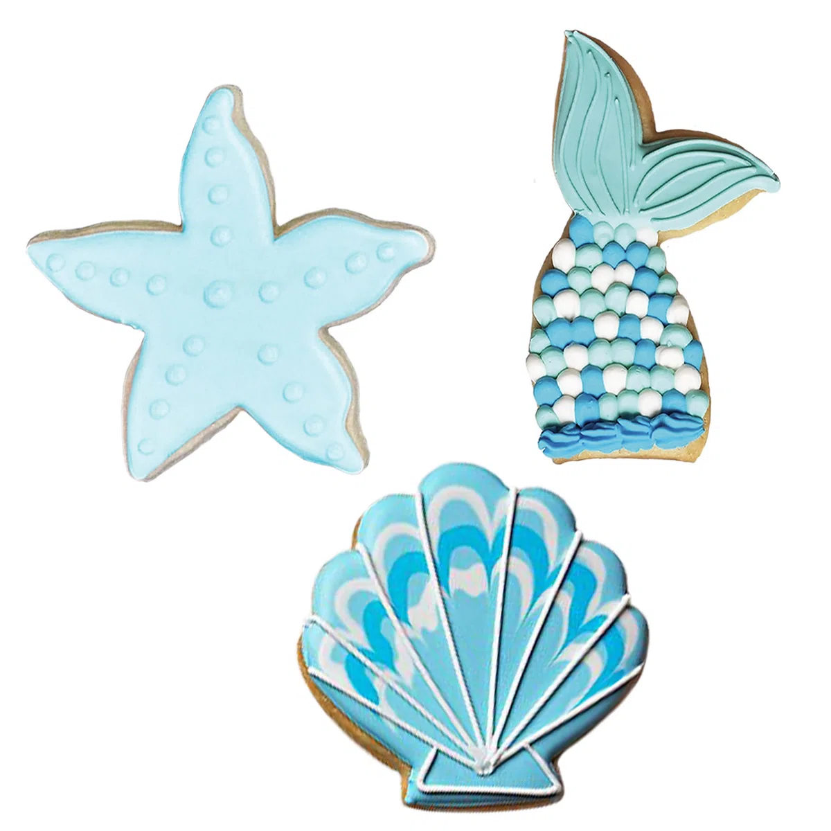 Formine per Biscotti Stampi a forma di sirena 3 Pezzi, Prodotto negli Stati Uniti da Ann Clark, forme di coda di Sirena, Stella Marina e Conchiglia