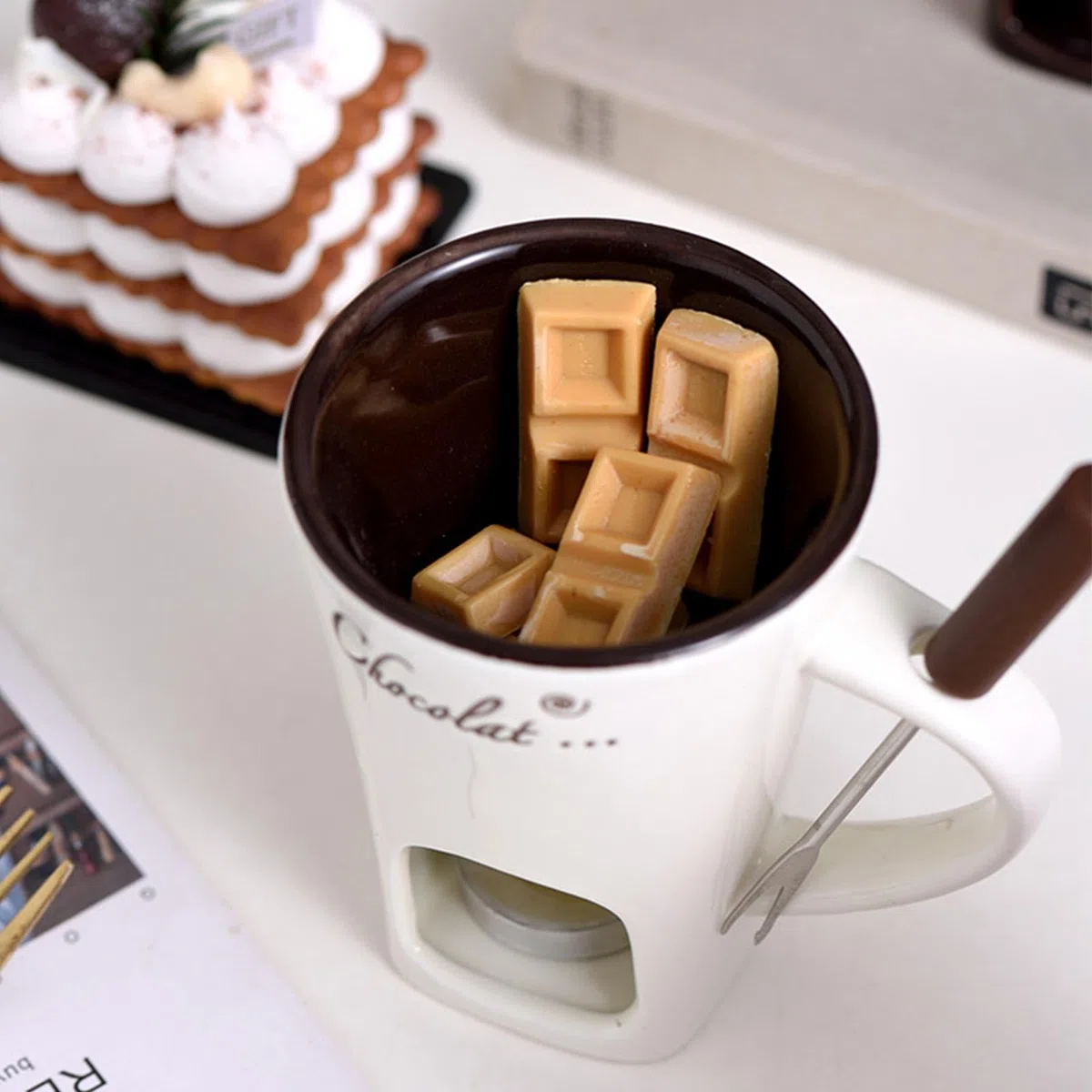 Tazza Per Fonduta Di Cioccolato | Tazza Per Sciogliere Il Burro In Ceramica | Pentola Per Sciogliere Il Cioccolato Con Forchetta | Per Snack Caramelle Caramello 200 Ml