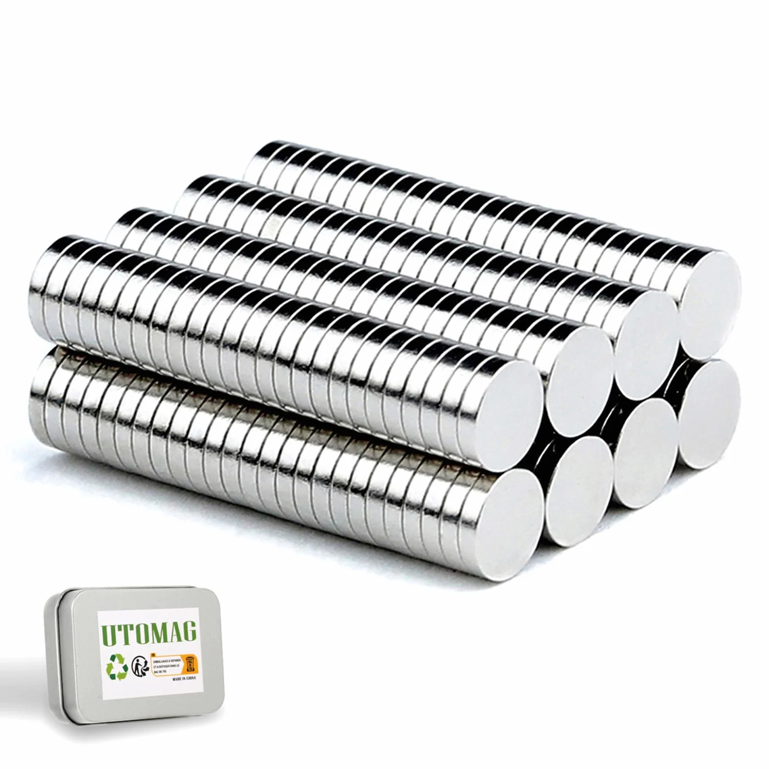 UTOMAG 100 Pezzi Calamite Forti Rotonde 8mm x 1mm - Piccoli Magneti a Disco al Neodimio per Frigorifero, Scienza, Artigianato, Bacheche, Mappe, Foto, Decorazioni, Modellismo, Scuola, Cucina e Ufficio