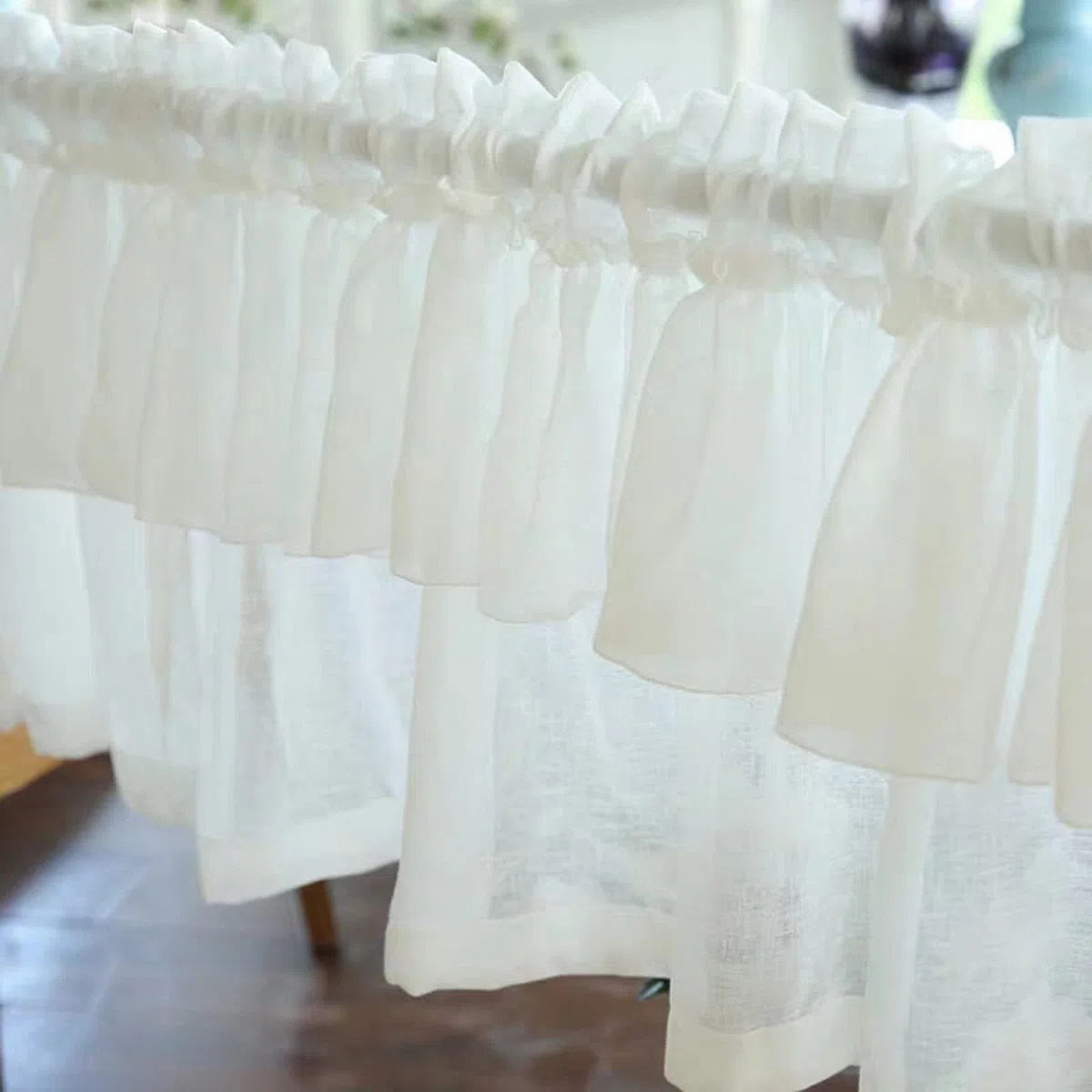 A.Monamour Tenda corta per finestre piccole, in cotone e lino, voile trasparente, tulle con volant, mantovana per finestra, mezza tenda per cucina, bar, camera da letto, armadio tenda