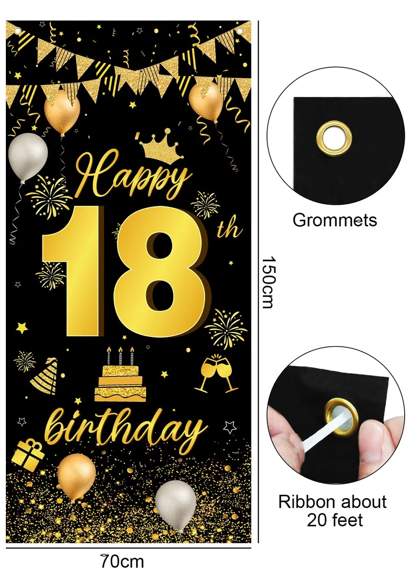 Palloncini 18 Anni Compleanno Ragazza Ragazzo, 18 Anni Decorazioni Nero Oro, Striscione 18 Anni, Coriandoli, Feste di Compleanno Sfondo Fotografico Tessuto, Decorazioni per Compleanno