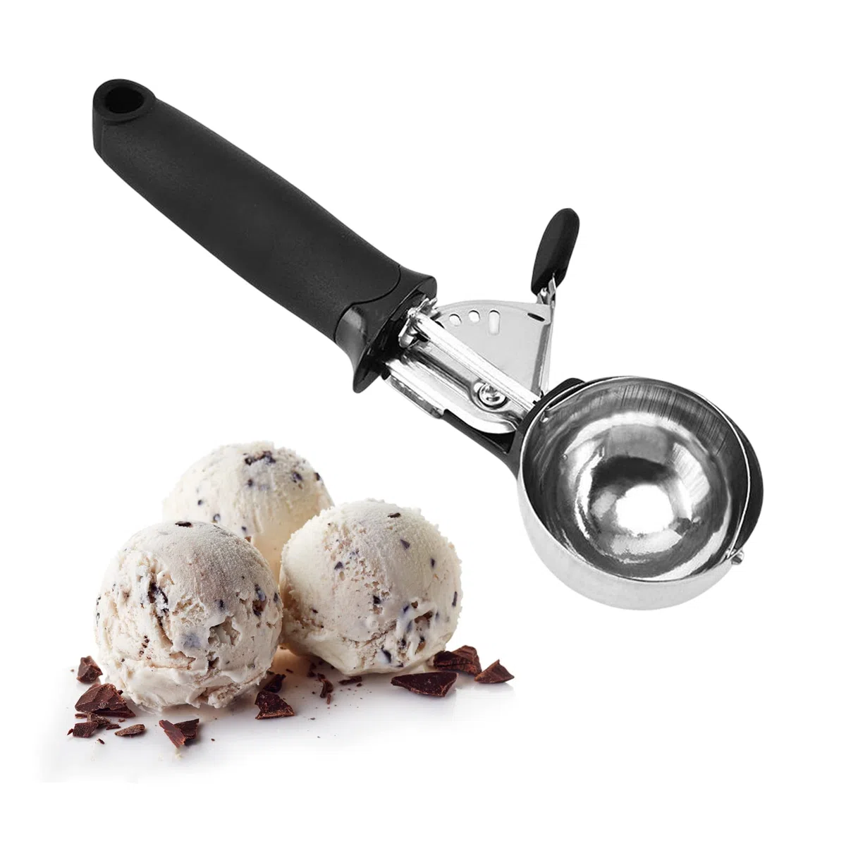 Paletta Gelato in Acciaio Inox, Porzionatori da Gelato, Acciaio Inox con Grilletto, per Scavare Il Gelato, Frutta, Biscotto, Scava la Pastella (Nero)
