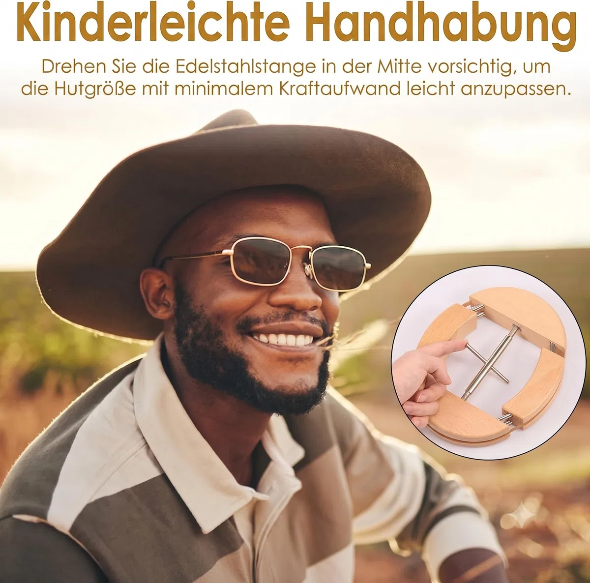 Tenditore per Cappelli a Vie, in Legno Naturale, estensore per Cappelli Fedora, Cappello da Cowboy da Uomo, Cappello da Baseball, Cowboy, la Vite con Il Manico è Facile da Allungare