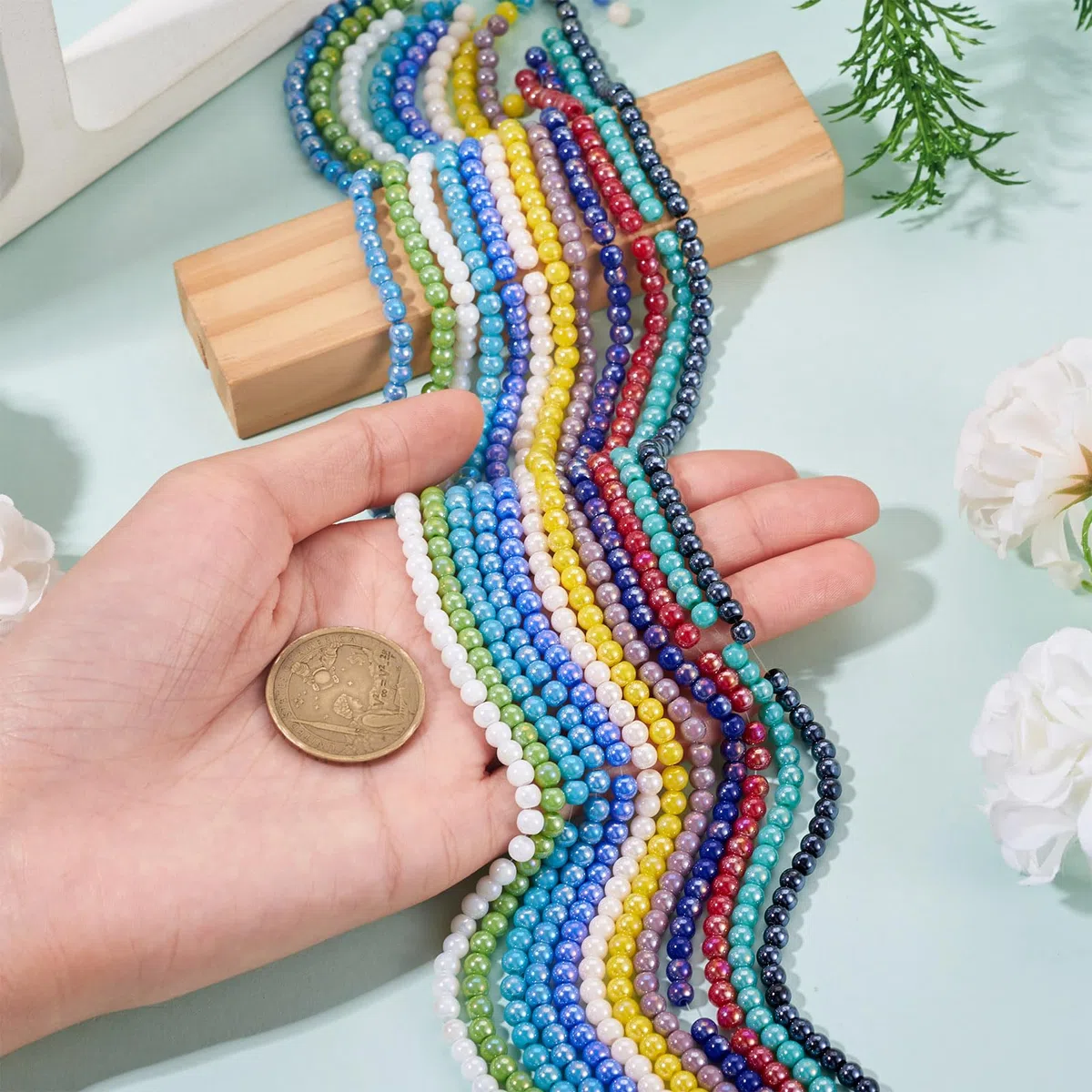 FASHEWELRY - 1200 perline rotonde in vetro elettroplacato, colori AB, 4 mm, perline di cristallo opache colorate per braccialetti, orecchini, collane, bigiotteria fai da te e progetti artigianali