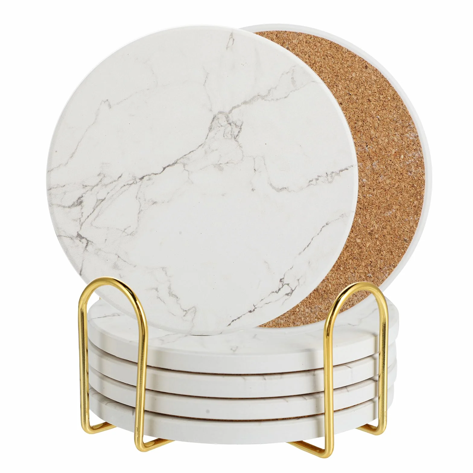 Sottobicchieri Con Supporto - Set Di 6 Sottobicchieri Ceramica - Absorbants Coasters Fondo Antiscivolo - Assorbimento Rapido Dell’Acqua - Motivo Marmo