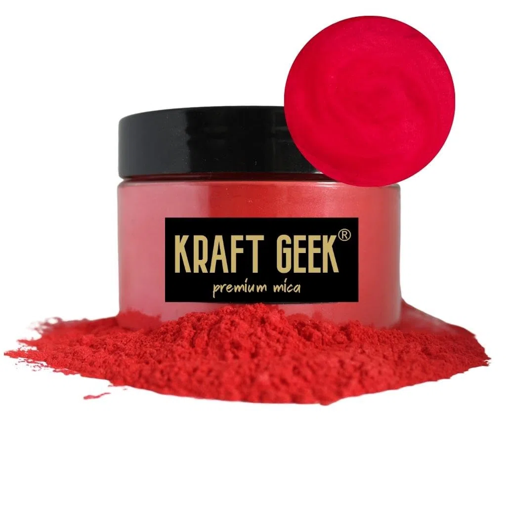 KRAFT GEEK Polvere di mica rossa Premium Mars 50g. Colorante in polvere per pigmenti di resina epossidica Coloranti naturali per saponi, candele, melma, bombe da bagno, trucco, unghie, tessuti, tintur