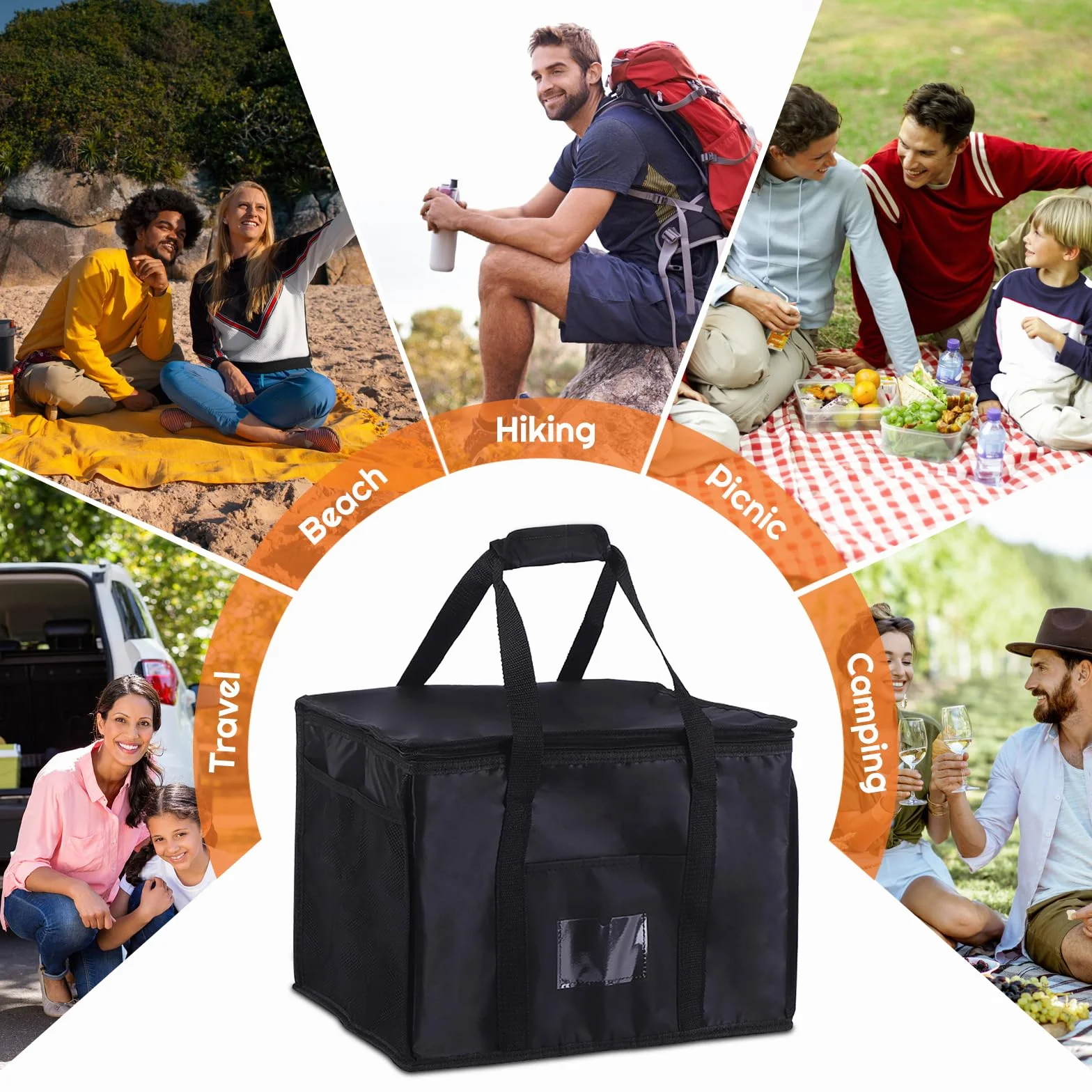 SUOXU Borsa termica termica da 40 l, grande, pieghevole, isolata, per picnic e shopping, borsa termica per campeggio, barbecue e consegna di cibo (nero)