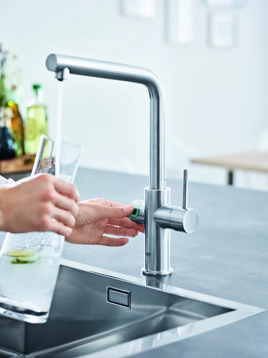 GROHE Blue Caraffa in Vetro con Tappo, Capacità 1 L, Tappo in Acciaio Inox con Blocco Antiribaltamento, Volume 1 L, 40405001