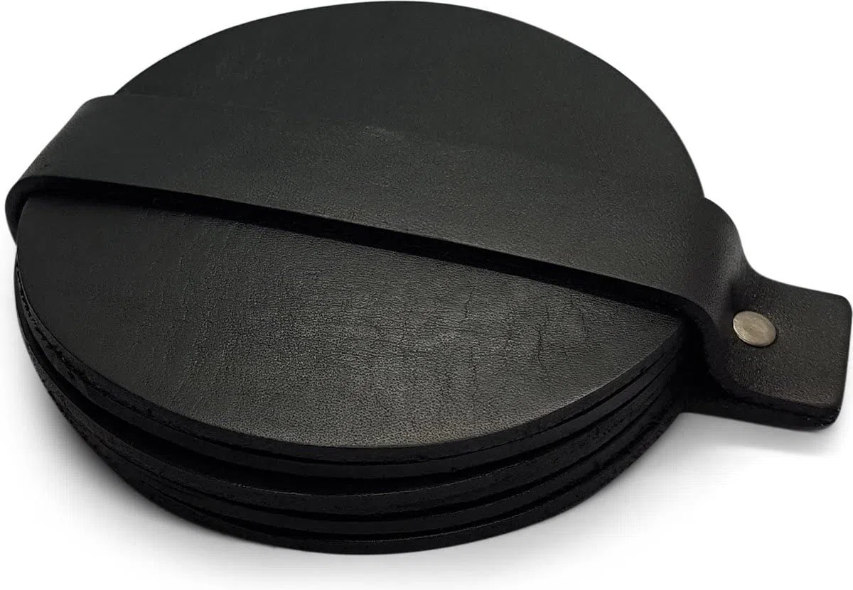 Brute Strength - Sottobicchieri in pelle pieno fiore - Nero - Rotondo - 6 pezzi - Sottobicchiere rotondo per vetro - Sottobicchieri per bevande - include il supporto