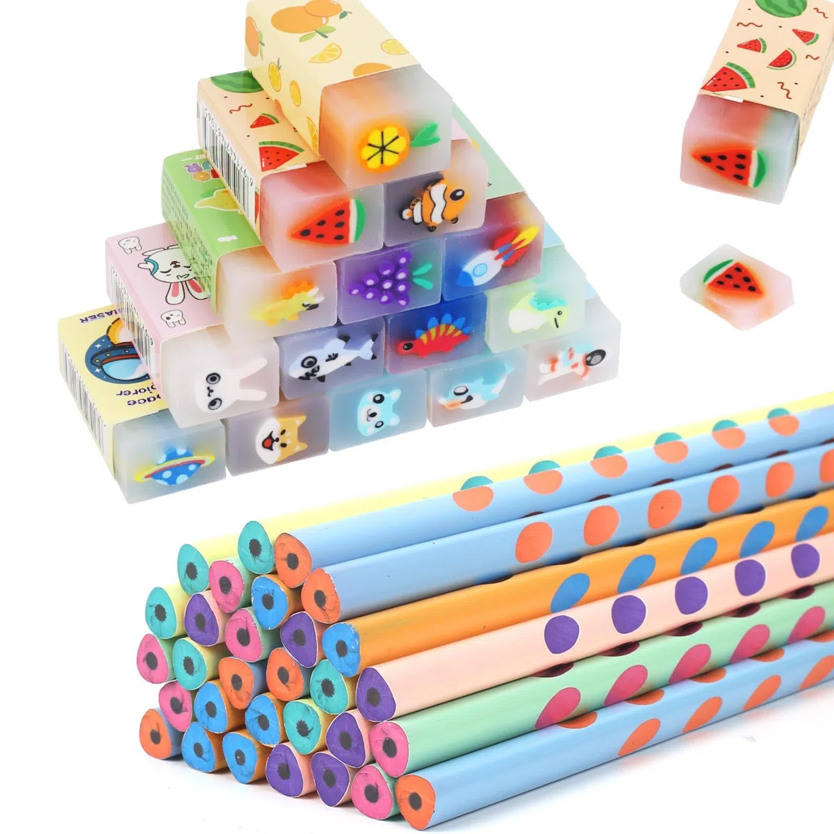 Gudotra 60 pezzi Gadget Compleanno Bambini 30 Matite Bambini con 30 Gomme Cancellare Regalini Fine Festa Compleanno Matite Divertente