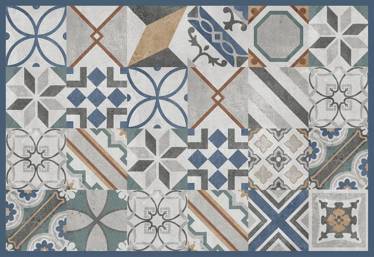CREARREDA Tovagliette all'Americana Blue Tiles, set di 4 tovagliette colazione in PVC, 48x33 cm, antiscivolo, lavabili, resistenti allo sporco, resistenti al calore, made in italy