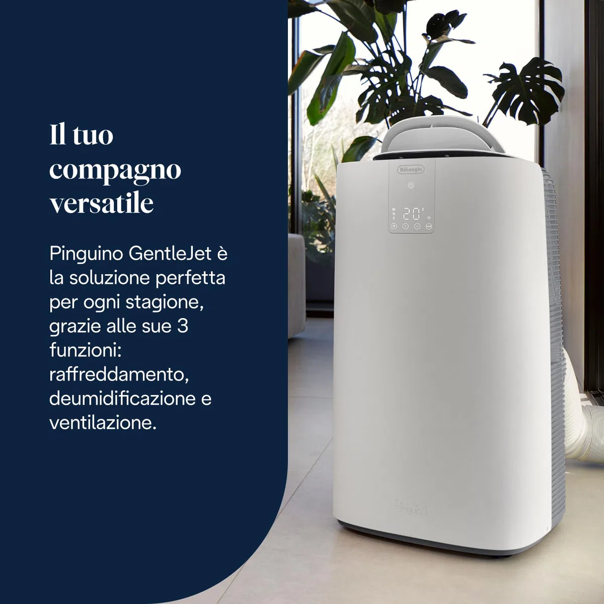 De'Longhi Pinguino GentleJet Inverter – Condizionatore Portatile 3 in 1 con Deumidificatore e Ventilatore, 13.000 BTU/h per Ambienti fino a 130 m³, Silenzioso, Classe A+, Bianco (PACAP130IGENTLEJET)