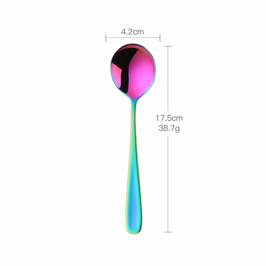 Cucchiaio per cereali, 18/10, in acciaio inox, 6 pezzi, lunghezza 17,5 cm, larghezza 4,5 cm, per porridge, cucchiaio da dessert Soup Spoons (arcobaleno)
