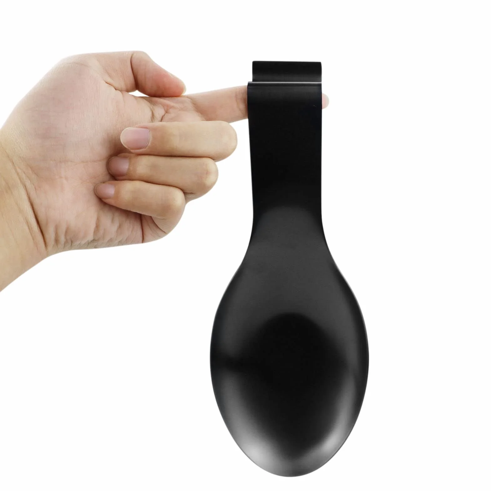 LAMXD Riposare Cucchiaio in Nero Opaco, Porta Utensili Da Cucina in Acciaio Inossidabile per Fornello, Mestoli, Pinze, Spatola (1PC-9,5 Pollici)