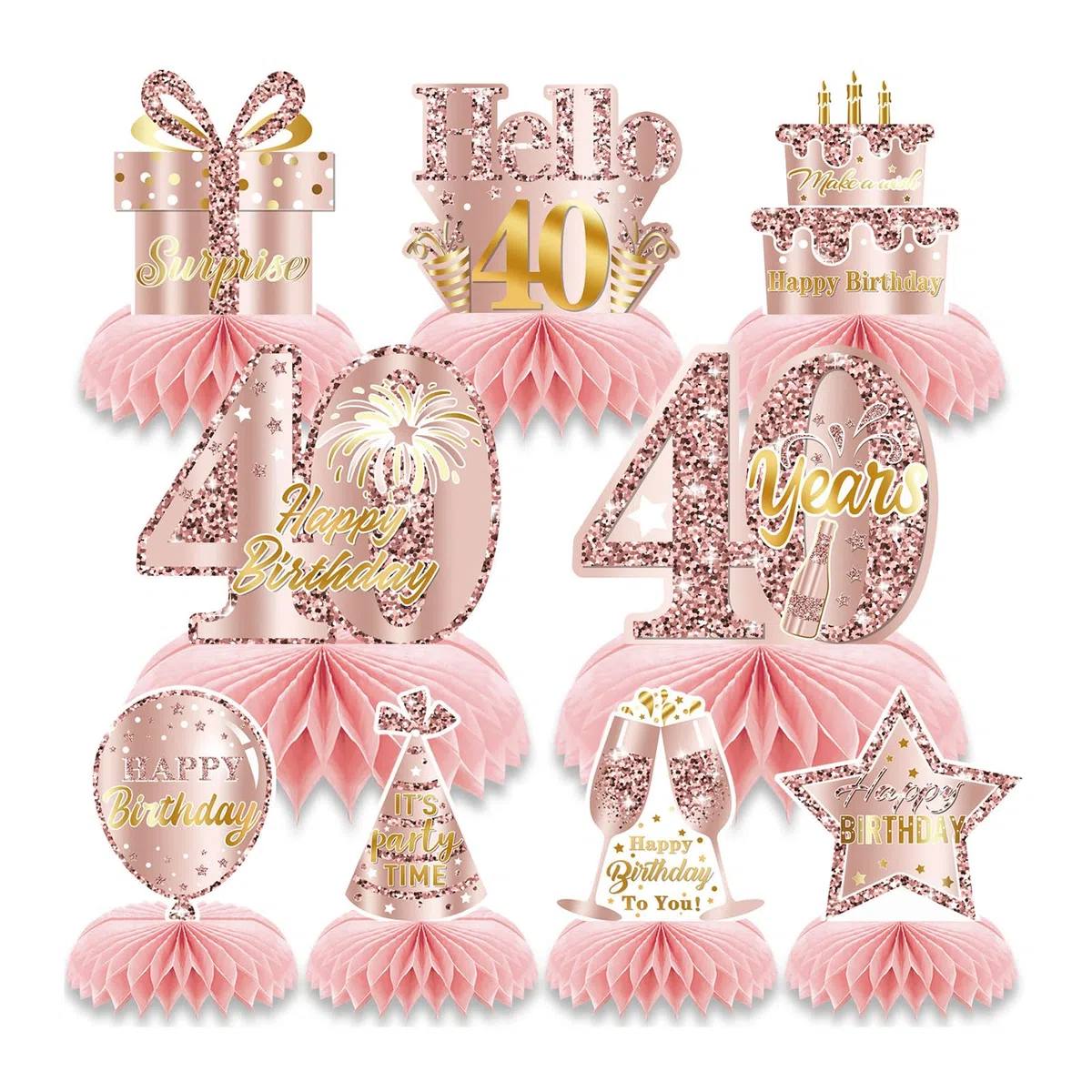 9 STK Rosa Rosegold 40 Compleanno Decorative Centro Tavola per Ragazze Felice 40 Compleanno Decorazioni Tavolo Party Accessori Torte di Compleanno Tabelle Aggiunte