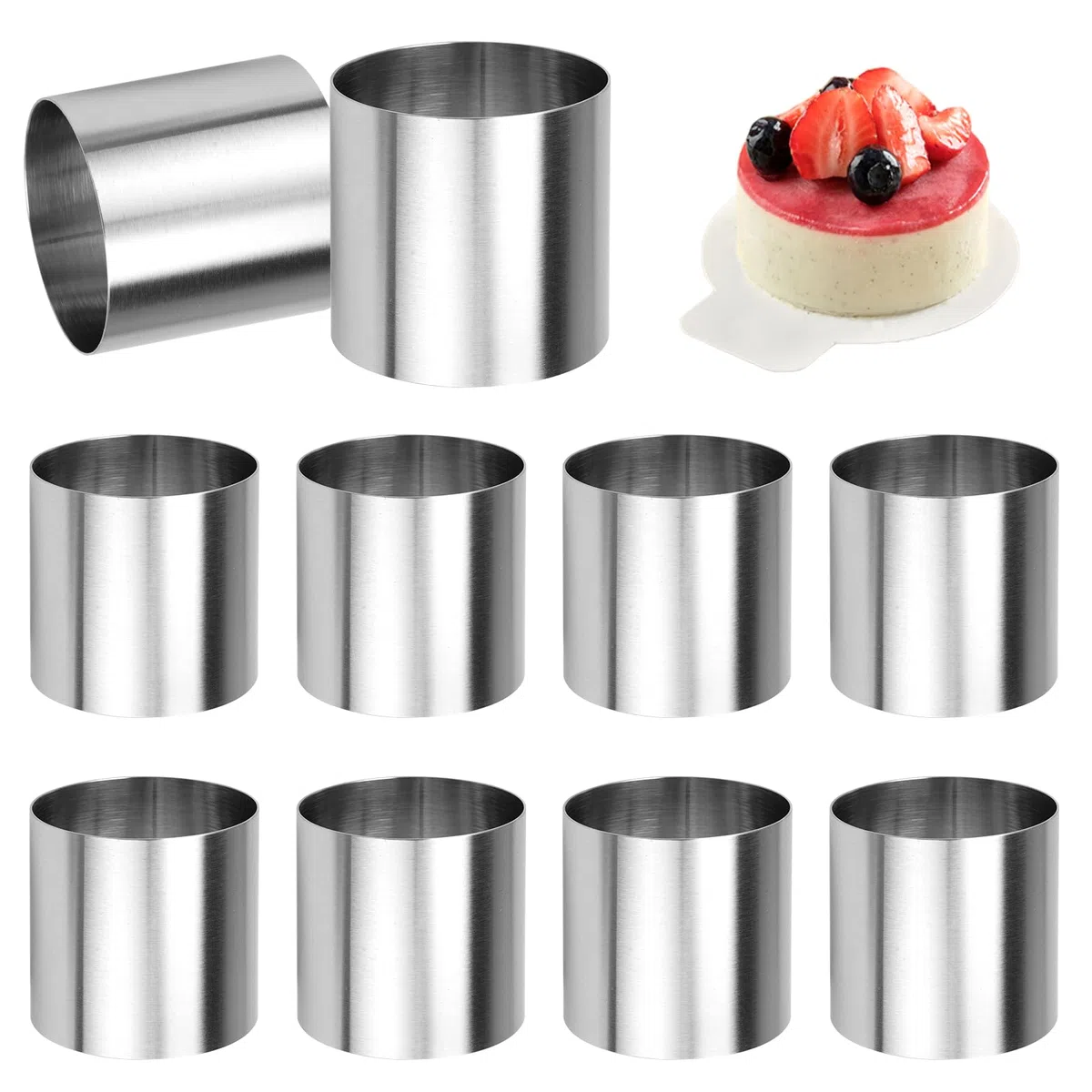 10 Pezzi Anello di Mousse Diametro 5 cm, Anelli e Anelli da Dessert, Coppapasta Tondi Acciaio Inox, Facile da Sformare e Pulire Anello per Torte per Cottura, Mousse, Torta, Sushi, Budino (Rotondo)