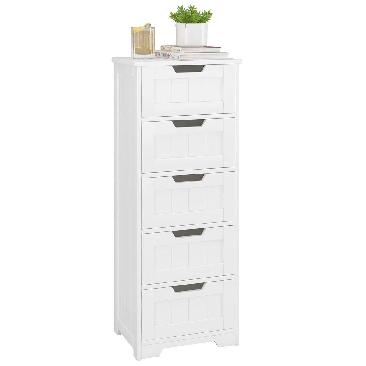 FOREHILL Mobile Bagno con 5 Cassetti,Cassettiera bagno in Legno,Armadietto Autoportante per Soggiorno, Cucina, Corridoio, Bagno 40x30x102cm Bianco