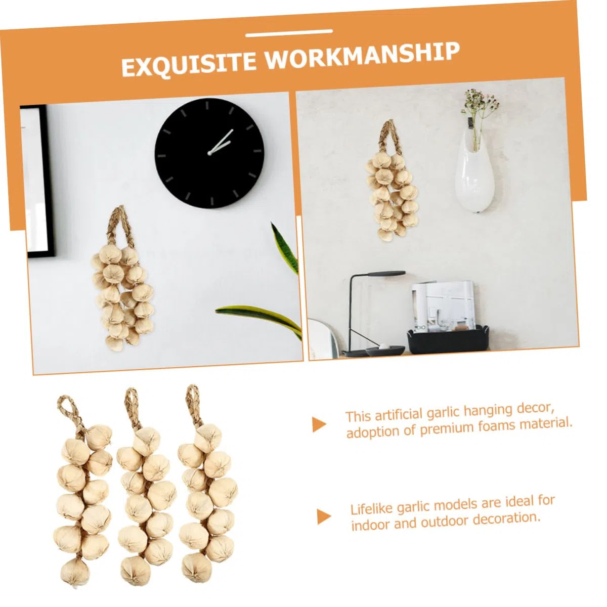 3 Pezzi Finta Treccia Aglio Artificiale Realistica in Decorazione per Cucina e Casa Accessorio Fotografico e Educativo