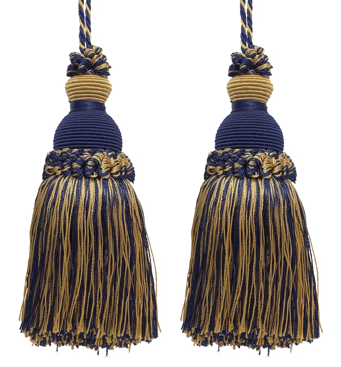 DÉCOPRO Bella nappa per chiavi, realizzata a mano, 12,5 cm, anello da 8,5 cm, (stile # IKTJ), oro nautico #1152 (oro chiaro, oro giallo, blu navy) confezione da 2