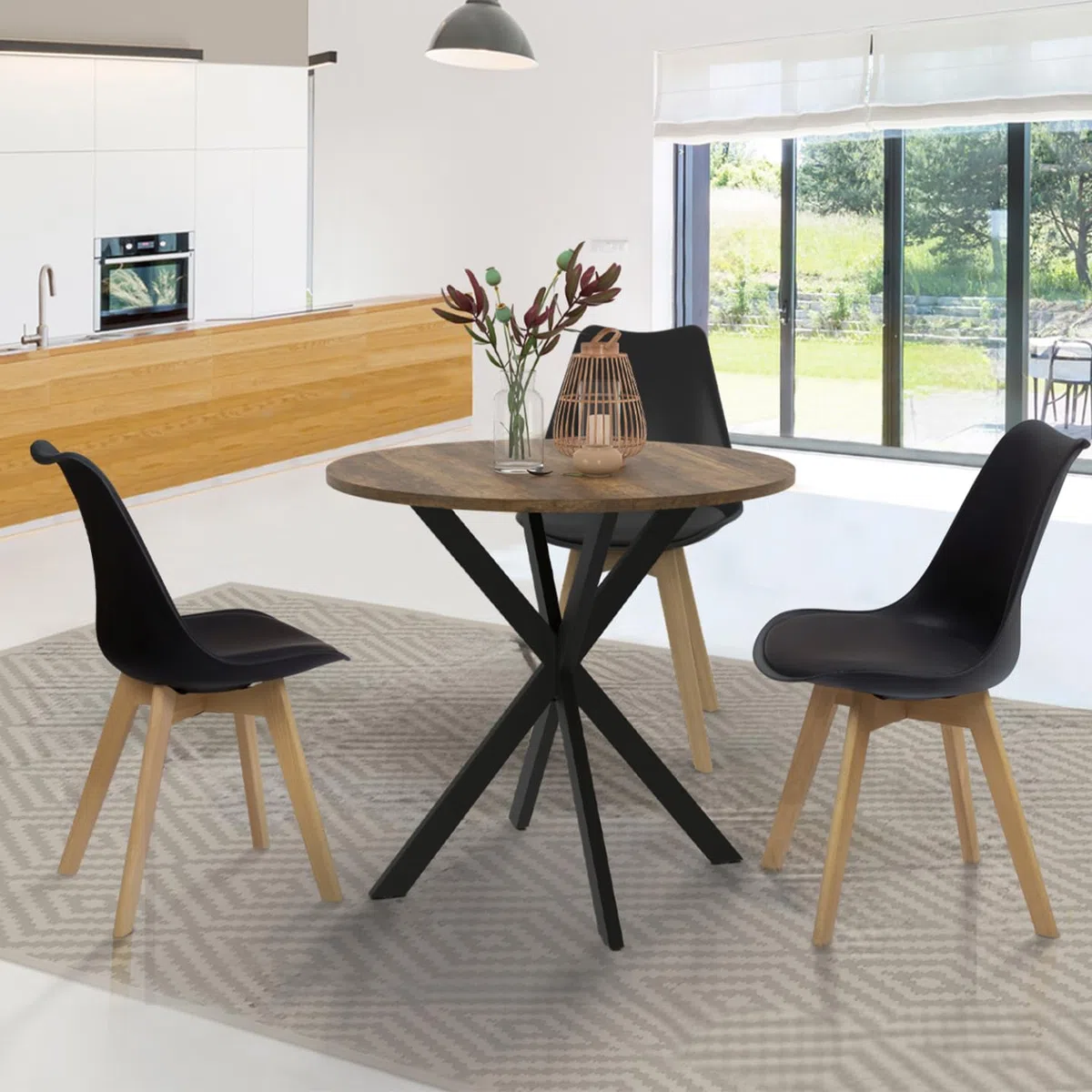 IDMarket - HAWKINS mesa de comedor redonda 2-4 personas con patas de araña negro y madera antigua 80 cm