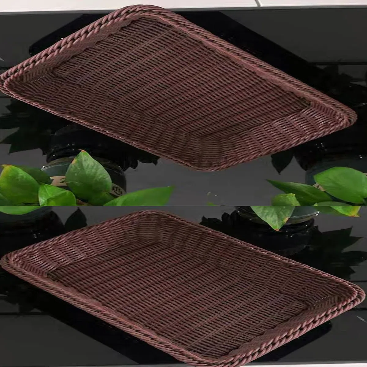 SOLAPOLLO - 2 cestini per il pane rettangolari in vimini, grandi, rettangolari, per cucina, espositori per alimenti da tavolo (grande, 60 x 40 x 8 cm, marrone)