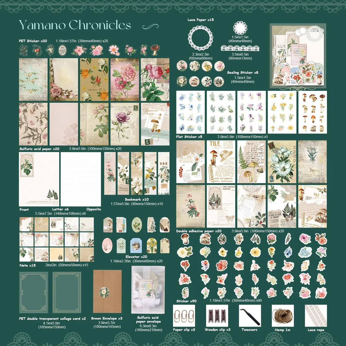 CMBPNNGS 502 Pezzi Scrapbooking Kit Vintage Stickers Bullet Journal Piante Animali Notizie Universo Adesivi con Accessori per Regalo Fai da Te Scrapbook Journaling