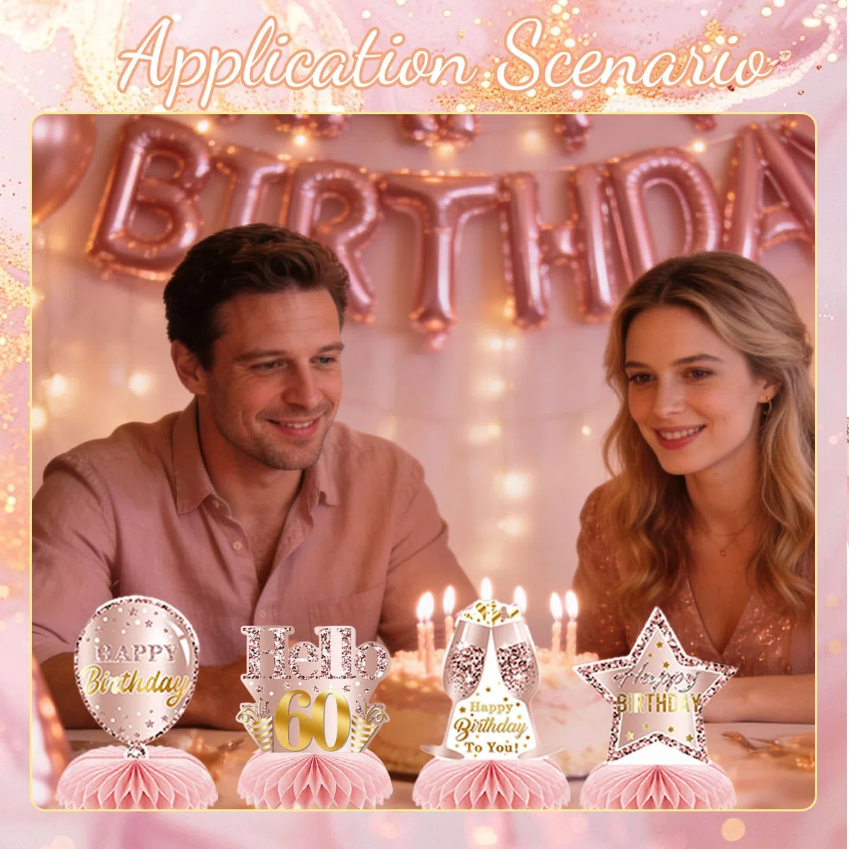 9 Pezzi Rosa Rosegold 60 Compleanno Favo Centro Tavola Decorazione per Ragazze Felice 60 Compleanno Decoro Tavolo Feste Accessori Torte di Compleanno a Diciotto An