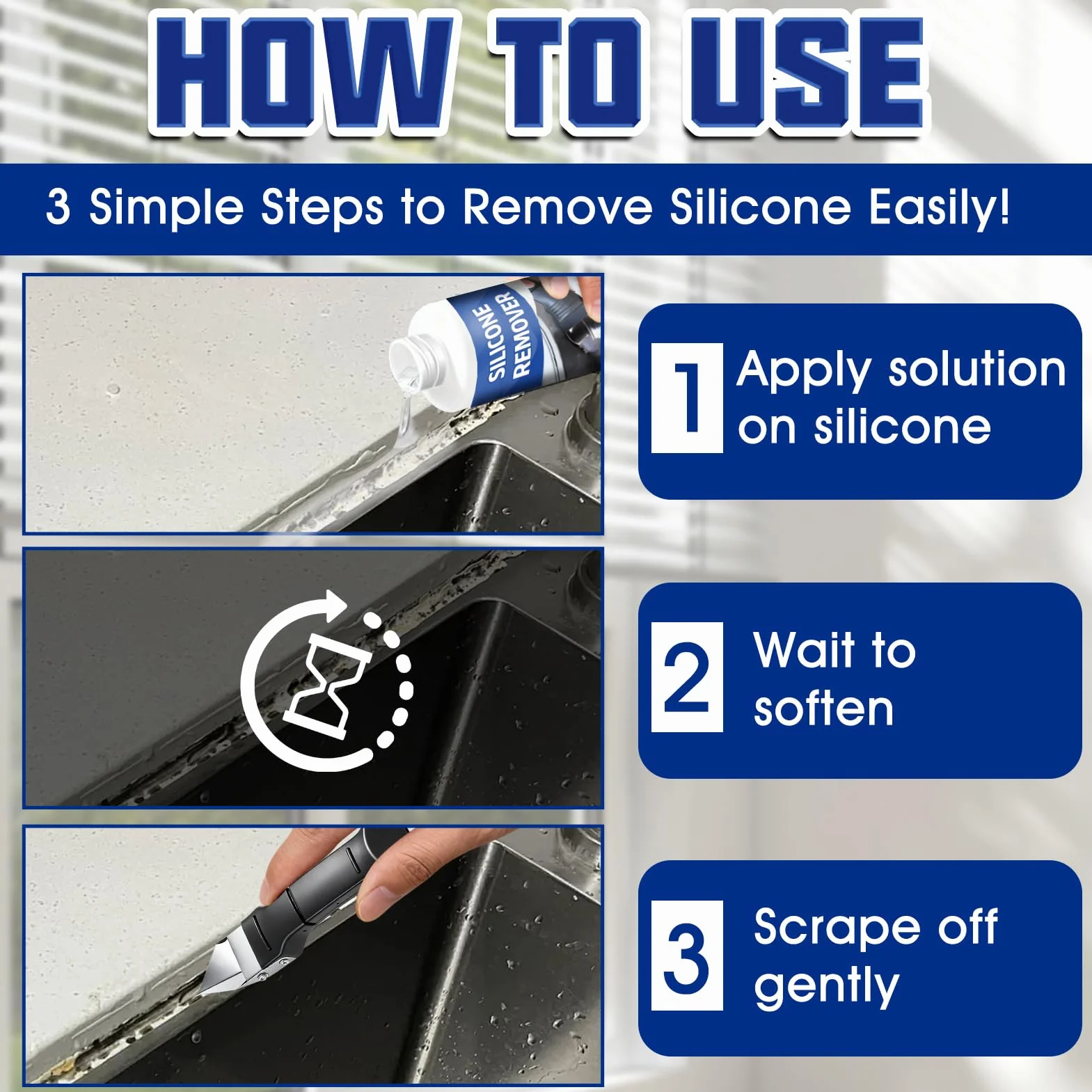 Miioto Rimuovi Colla, Rimuovi Silicone, Togli Silicone con Raschietto, Senza Residuo Rimuovi Etichette, Sciogli Silicone per Bagni, Cucine e Automobili (200ml)