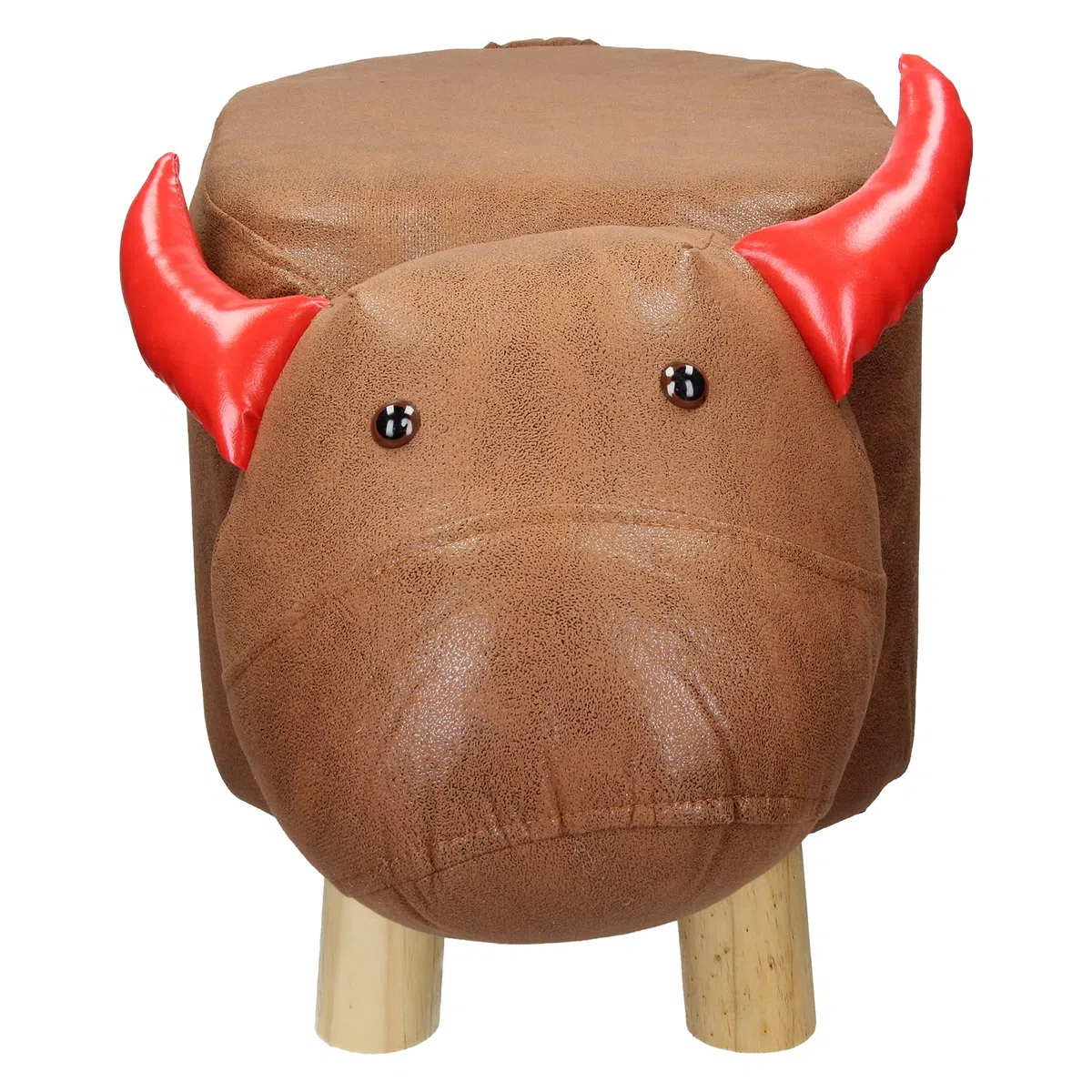 Poggiapiedi Sgabello per Bambini a Forma di Vitello 68 x 30 x 37 cm Marrone e Rosso in Pelle Sintetica Pouf Imbottito con Gambe in Legno Massello Ottomano per Soggiorno e Camera Bambini