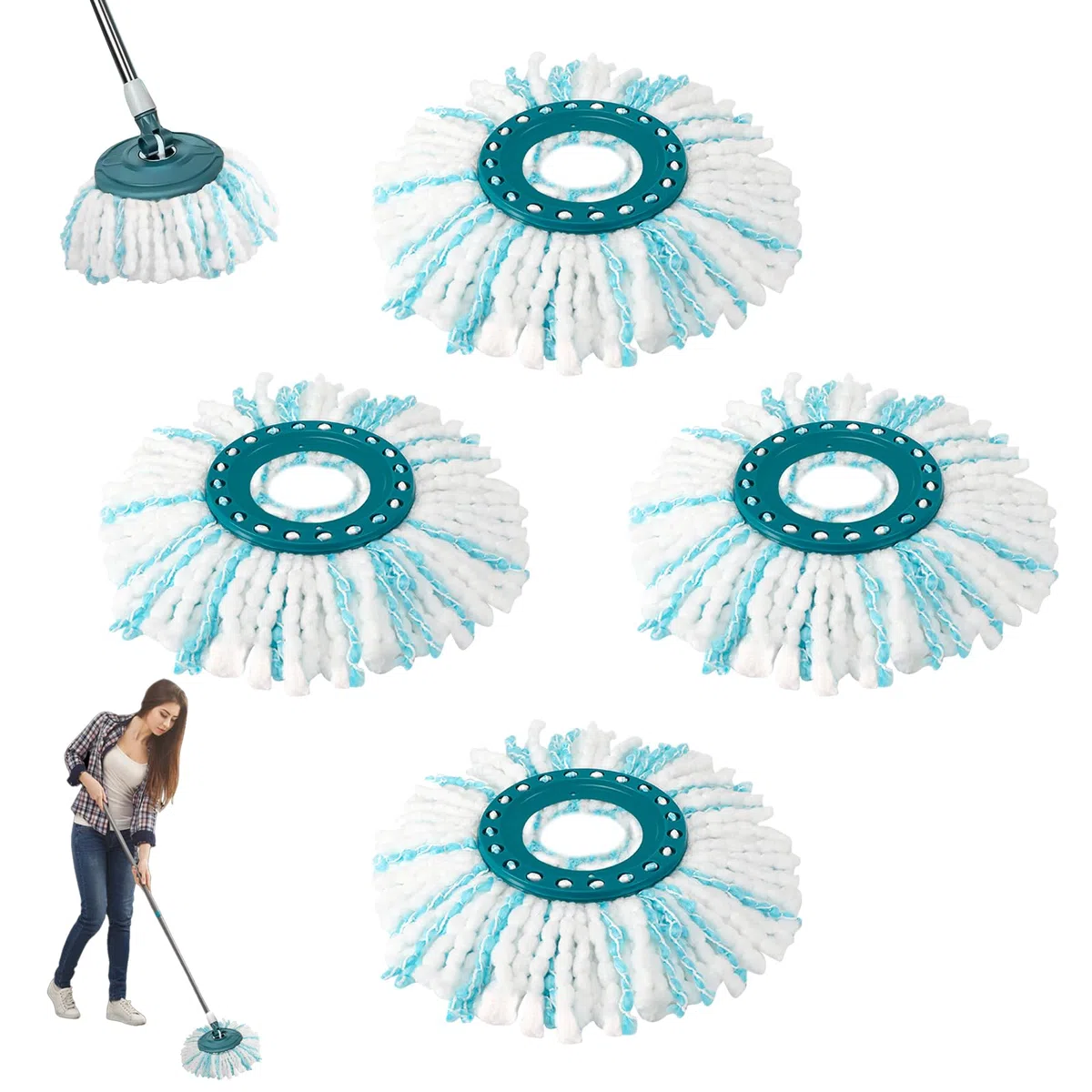 Sprifityy 4 pezzi per testine di ricambio Leifheit Clean Twist Disc Mop Micro Kit, testina di ricambio riutilizzabile per mocio,facile da sostituire,altamente assorbente,per tutti i tipi di pavimento