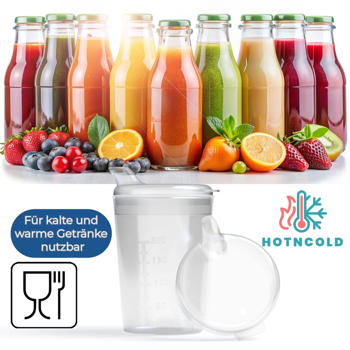 Confezione da 3 bicchieri per adulti da 250 ml, con due coperchi (apertura grande e piccola) per set, colore a scelta (trasparente)