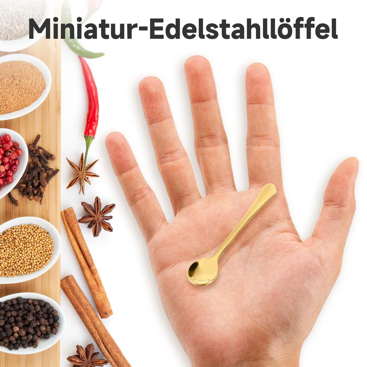 10 pezzi di cucchiaini da espresso mini, in acciaio inossidabile. Piccoli cucchiai compatti e portatili. Adatti per spezie, sale, miele, cucchiaini da tè, cucchiaini da caffè italiani (7,5 cm Oro)