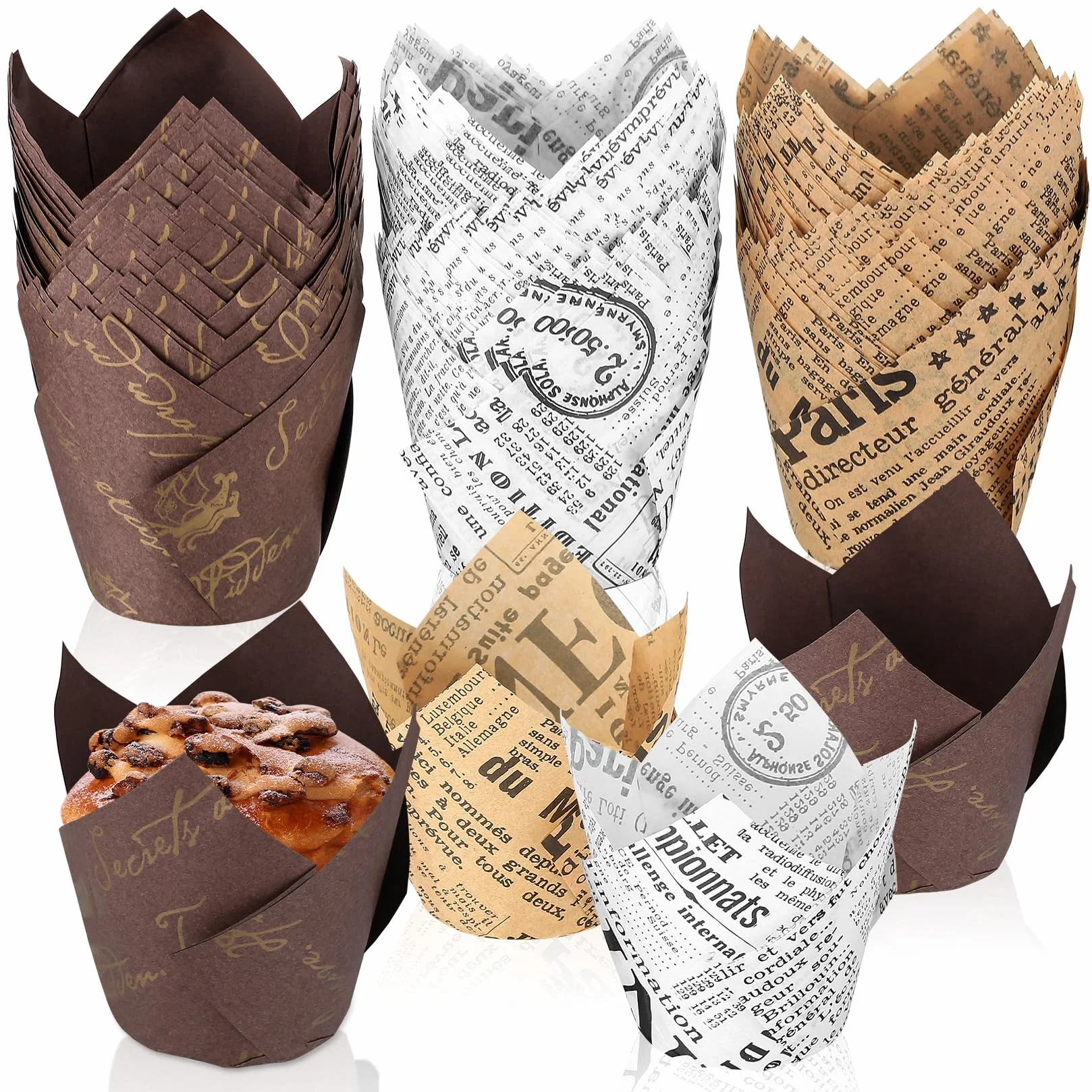 150 Pz Pirottini per Muffin Carta, Pirottini di, Pirottini Tulip in Carta per e Cupcake,Stampi per Muffin Festa di Natale Matrimonio Compleanno, Stile Vintage