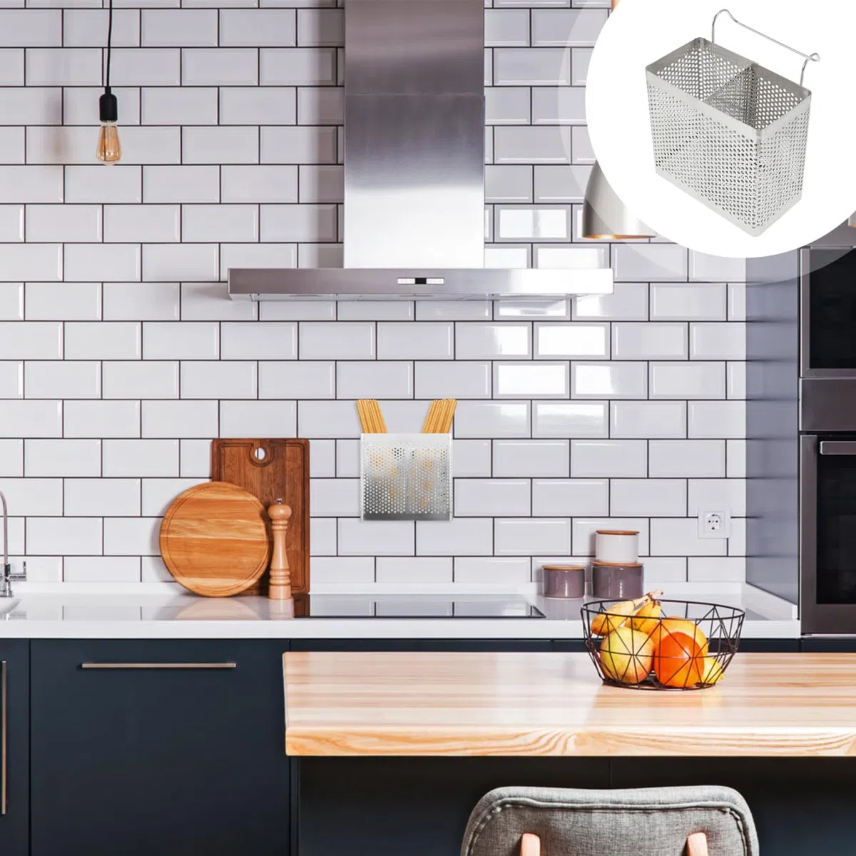 BESTonZON Porta Bacchette Da Appendere in Acciaio Inox Con Doppi Scomparti E Ganci Scolapiatti Sospeso Con Drenaggio Efficiente Per Cucina Organizzata