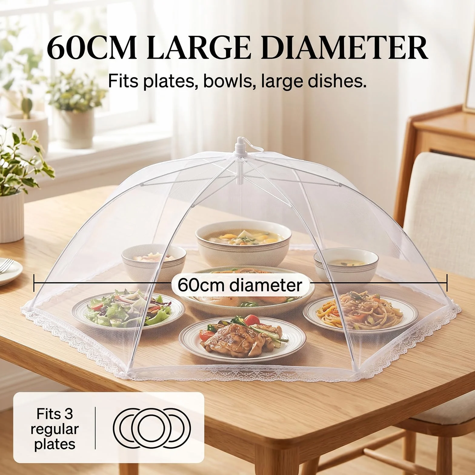 Coprivivande a Rete Pieghevole, 4 Pezzi Anti Insetti Coperture per Alimenti, Coprivivande a Rete Pop Up, Copertura Tende Ombrello Per Il Cibo per Cibo Frutta Picnic, Bianco, 60 cm