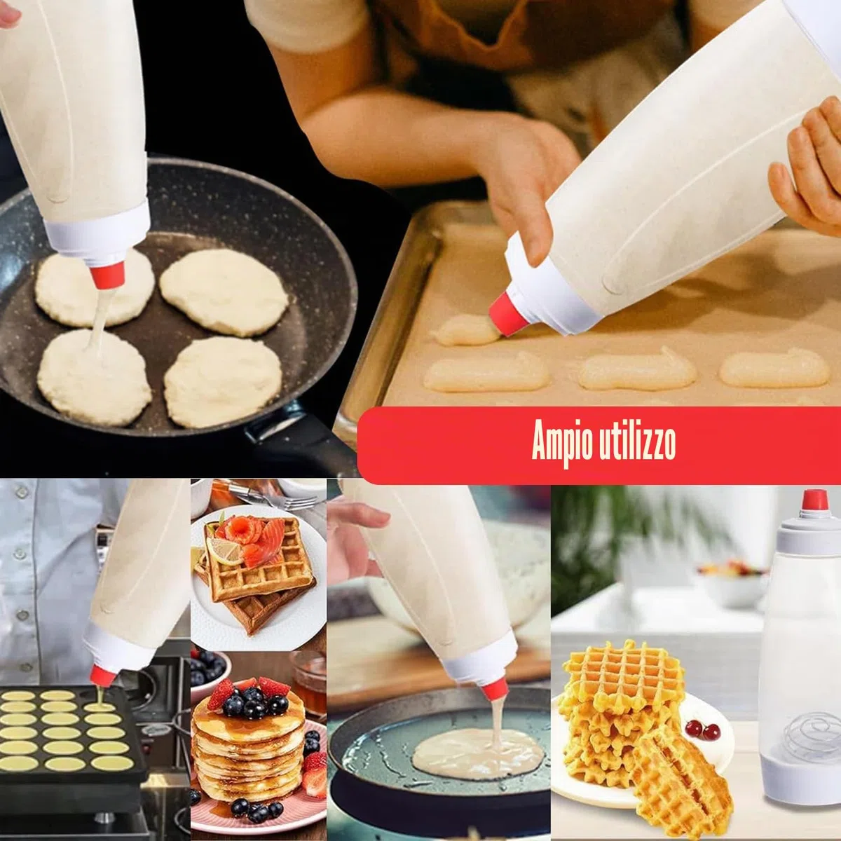 Distributore di pastella per Pancake con Palla di miscelazione per Pancake, distributore di pastella per Crepes, Bottiglia per spremere Le Crepes, distributore di pastella per Crepes