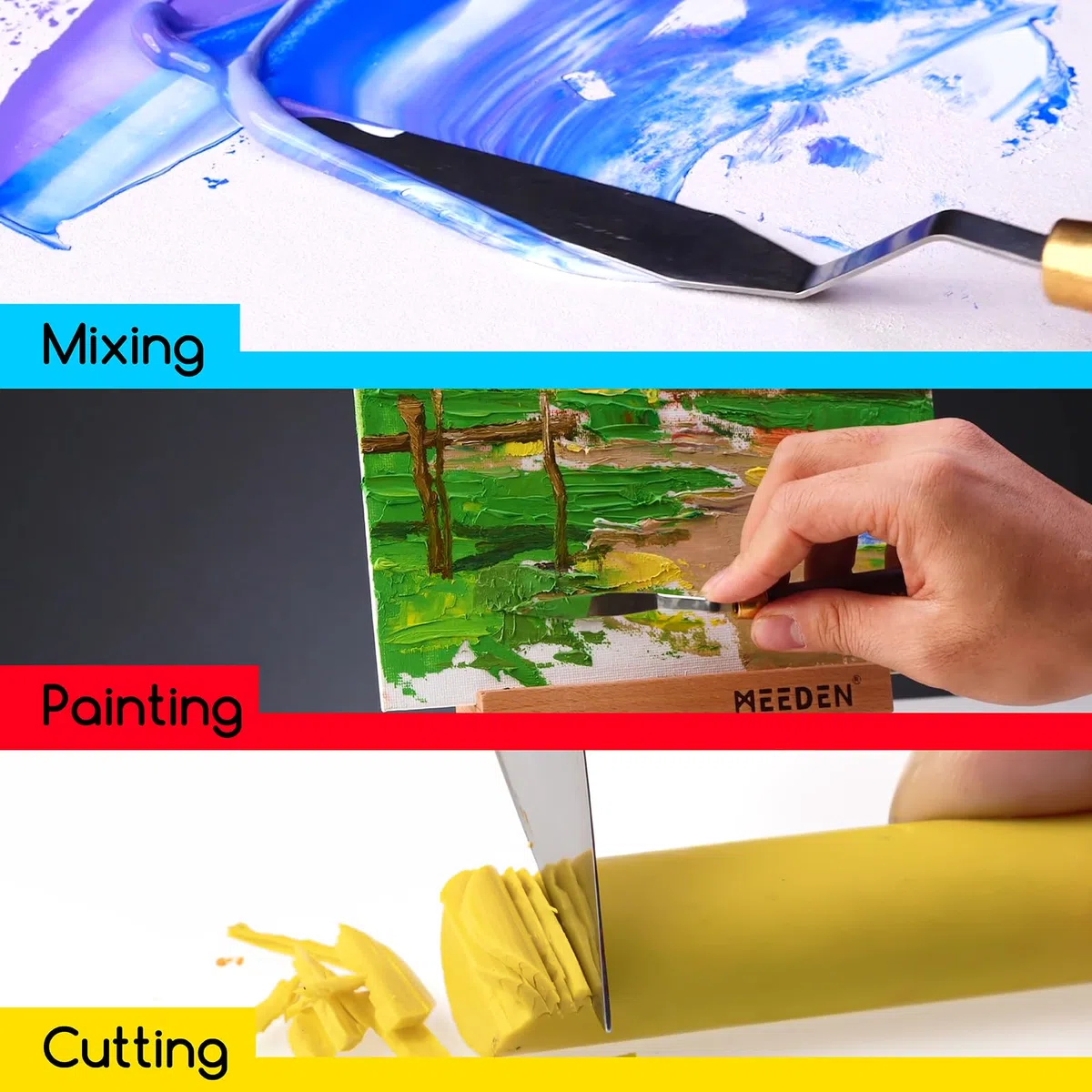 MEEDEN 5 Coltelli per Pittura Set, Versatili Coltelli da Tavolozza in Acciaio Inossidabile con Raschietto per Miscelazione per Pittura ad Qlio, Acrilico e Altro