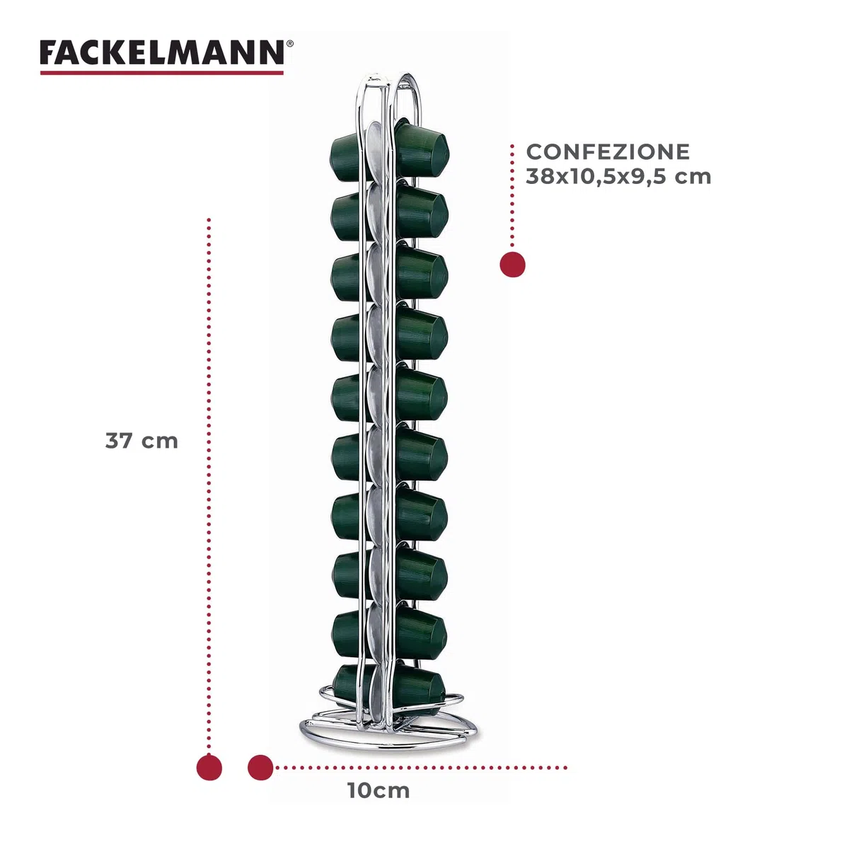 Fackelmann Porta Cialde in Filo per 20 Cialde Nespresso, in Scatola Regalo a 4 Colori, Cialde non Incluse, Argento