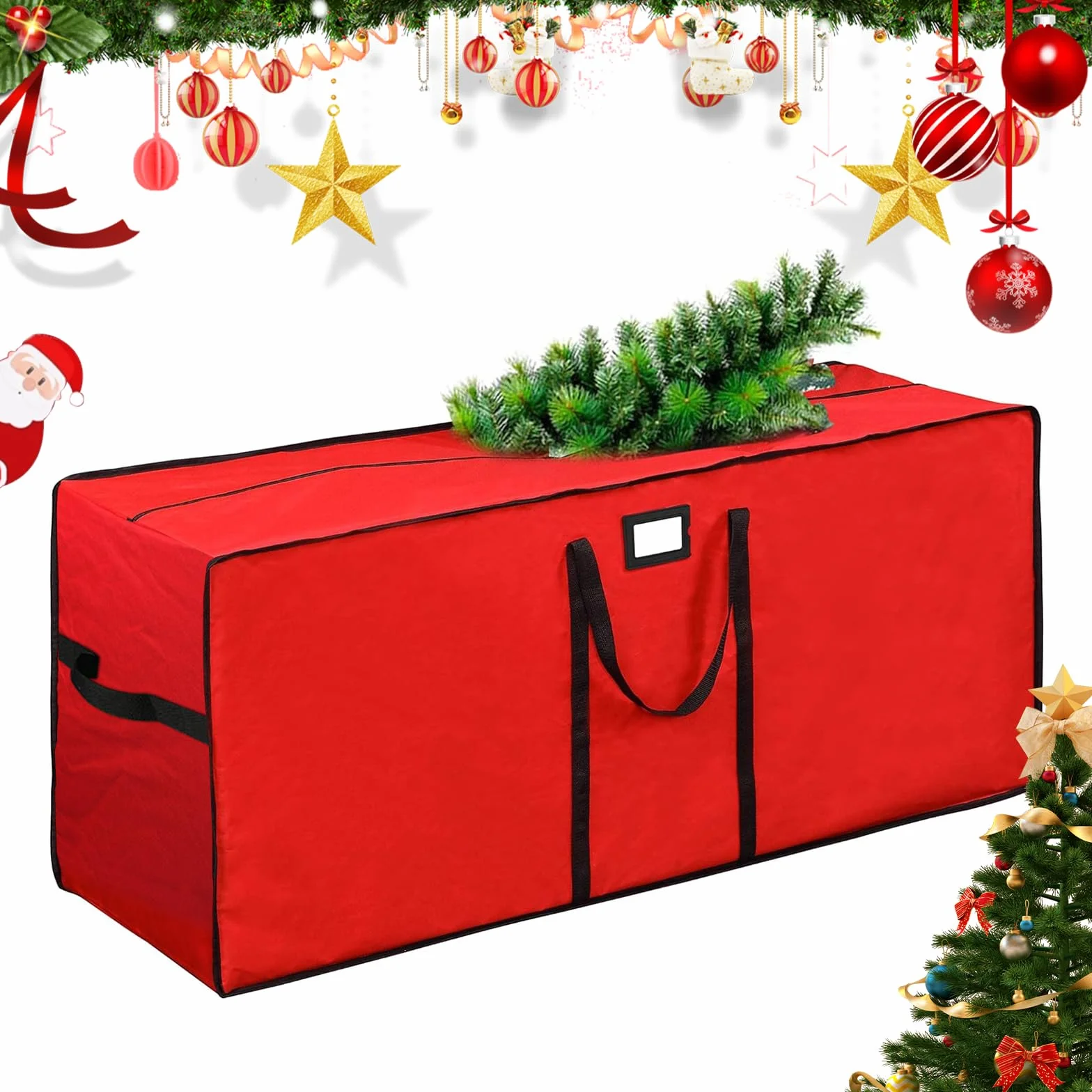 Borsa per Cuscini da Giardino, Custodia per Albero di Natale, Tessuto Oxford 600D Borsa Portaoggetti Natalizia con Manico e Cerniera,Impermeabile,Borsa per Albero di Natale,165x38x76cm, Rosso