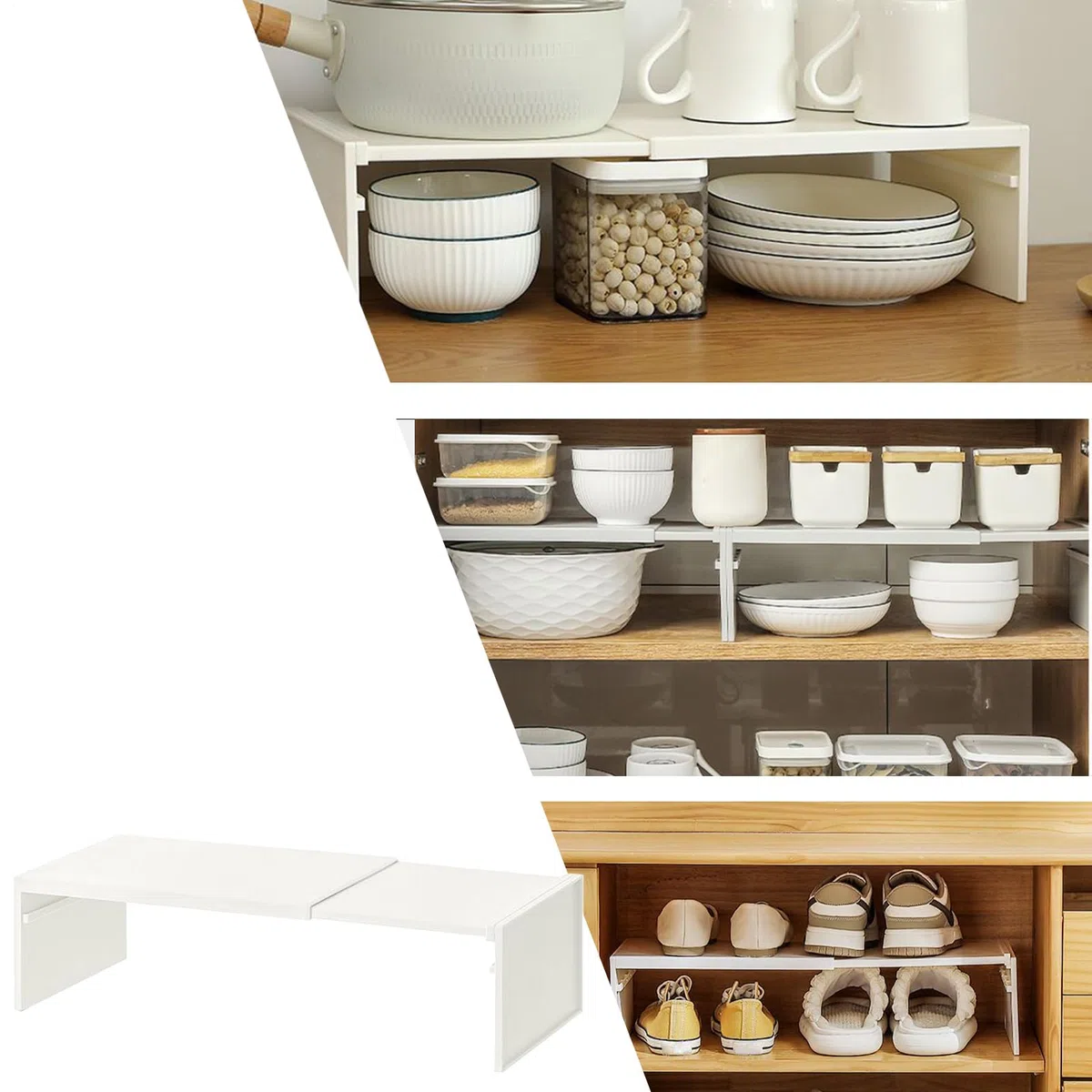 Organizzatore dello scaffale del guardaroba estensibile - deposito in metallo regolabile per ufficio bagno cucina | Supporto per impilamento non slip per armadi e piani di lavoro