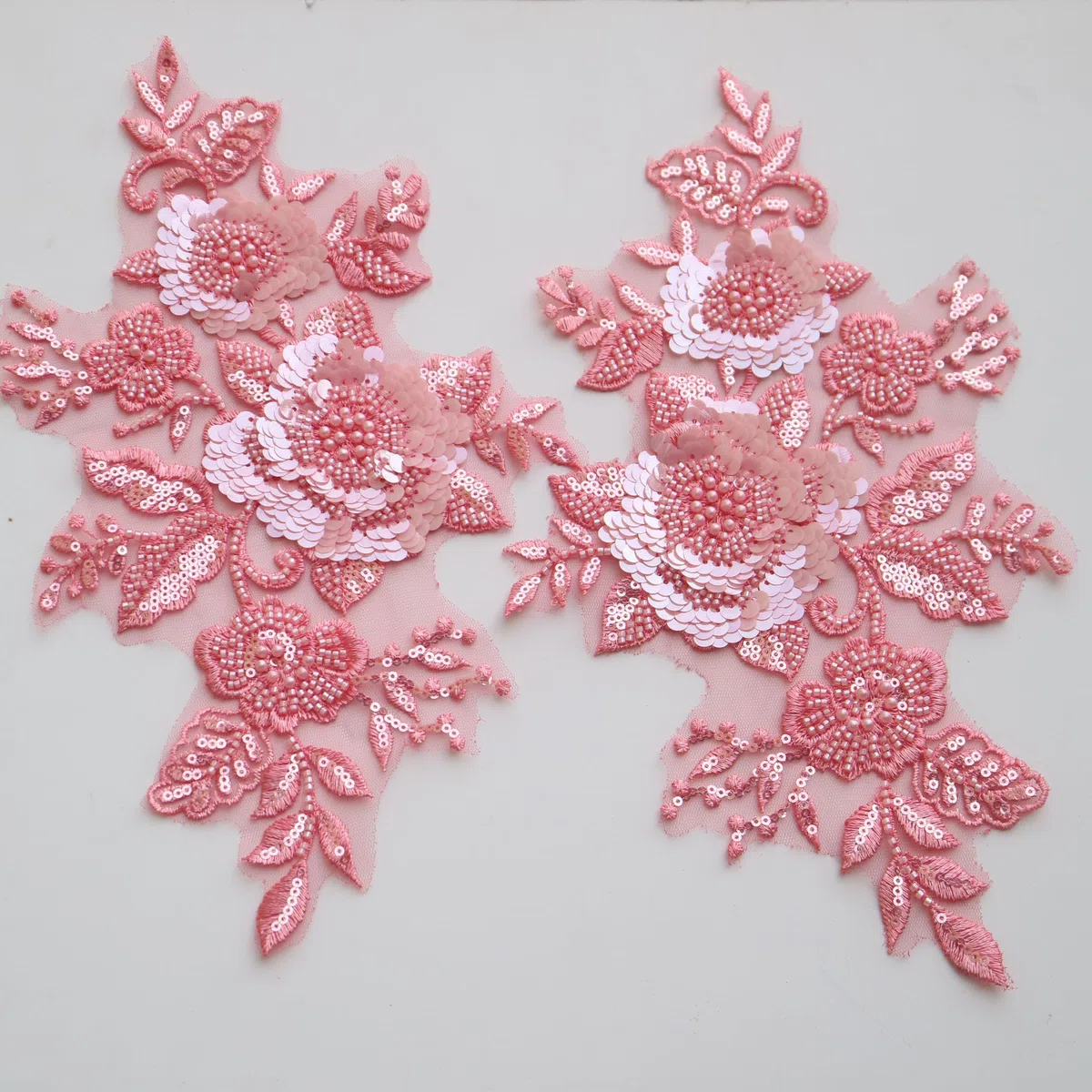 2 pz/paia di toppe ricamate con paillettes e fiori in pizzo per abiti da sposa con strass in pizzo toppe ricamate parches ropa per vestiti (rosa)
