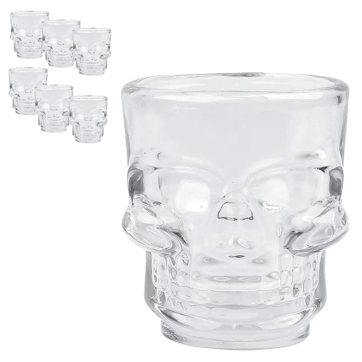 Oceano Bicchieri Teschio Vetro Birra Boccale Shot Chupito Tazza Whisky Vodka Amaro Vino Birra Rum Liquori idea regalo compleanno festa del papà halloween bar pub skull cranio (6PZ 50ML)