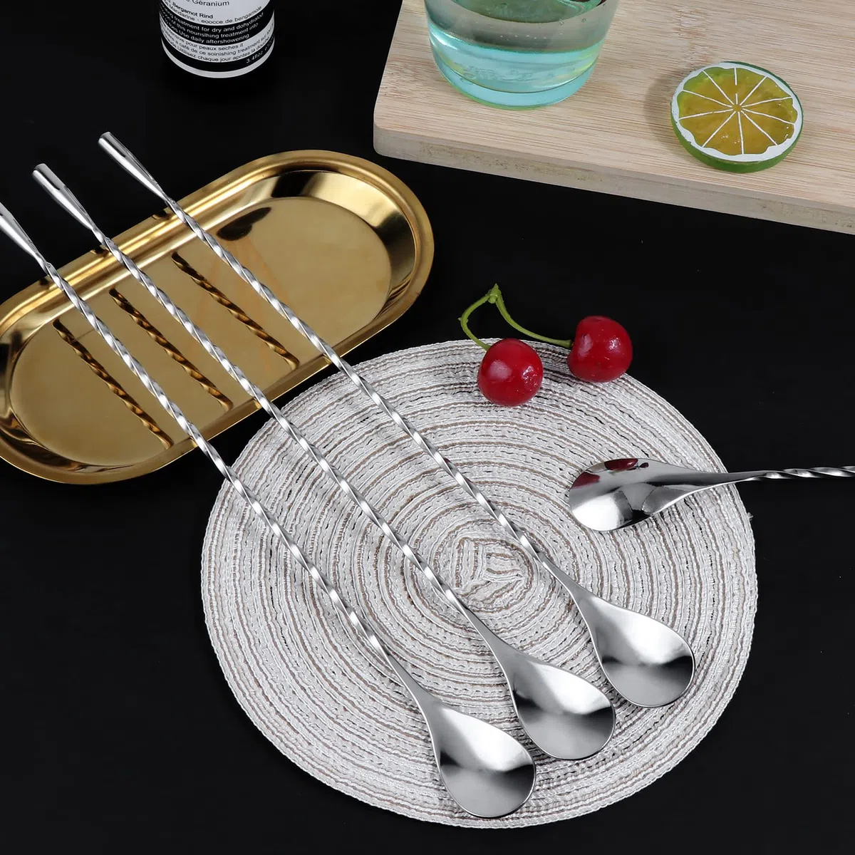 4 Pezzi Cucchiaio da Cocktail, Cucchiaio per mescolare in Acciaio Inossidabile, Cucchiaini da Bar per shaker per Cocktail, frappè, succhi, tè