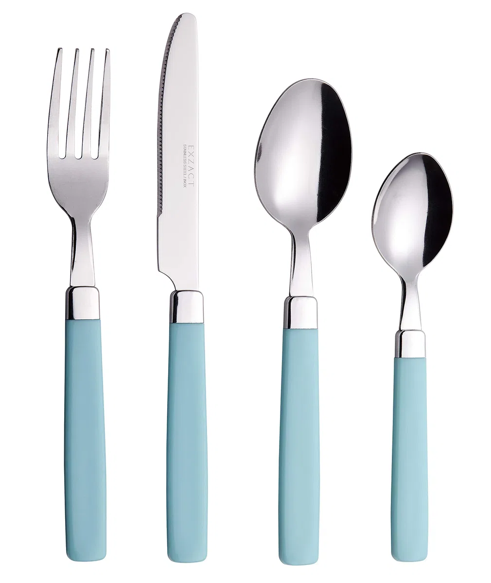 Exzact Posate Acciaio Inox con Manici Colorati 16 PZ - 4 Forchette, 4 Coltelli, 4 Cucchiai Cena, 4 Cucchiaini - EX23 (Turchese x 16)