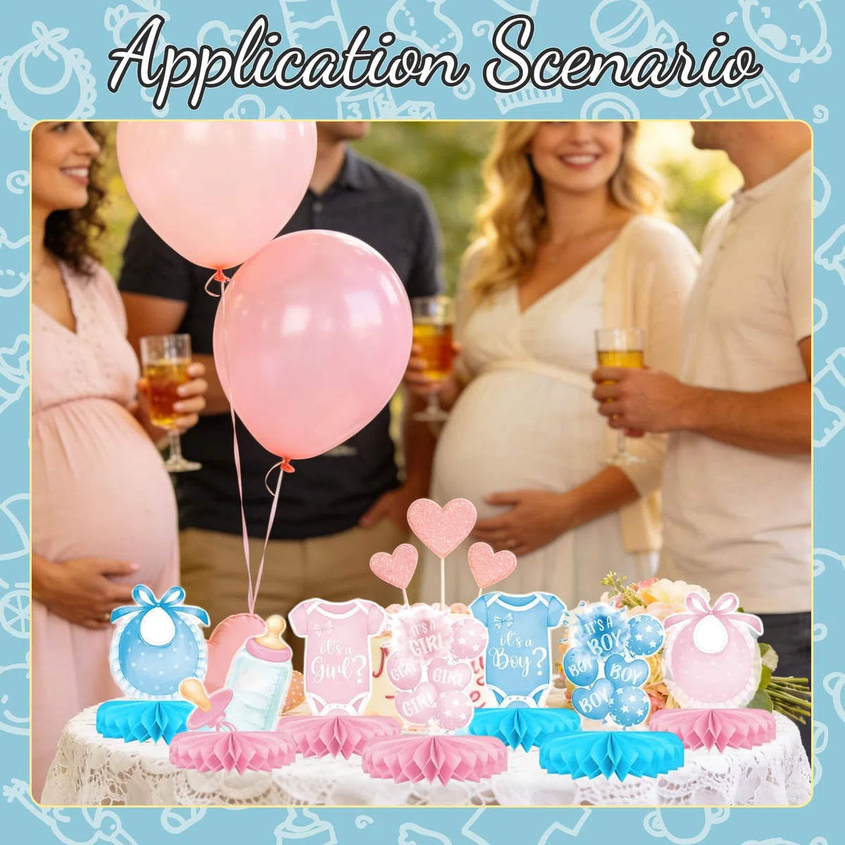 Set di Decorazioni per Rivelazione di Genere - Include Addobbi Tavolo con Centro A Nido d'Ape per Festa di Baby Shower Maschio O Femmina