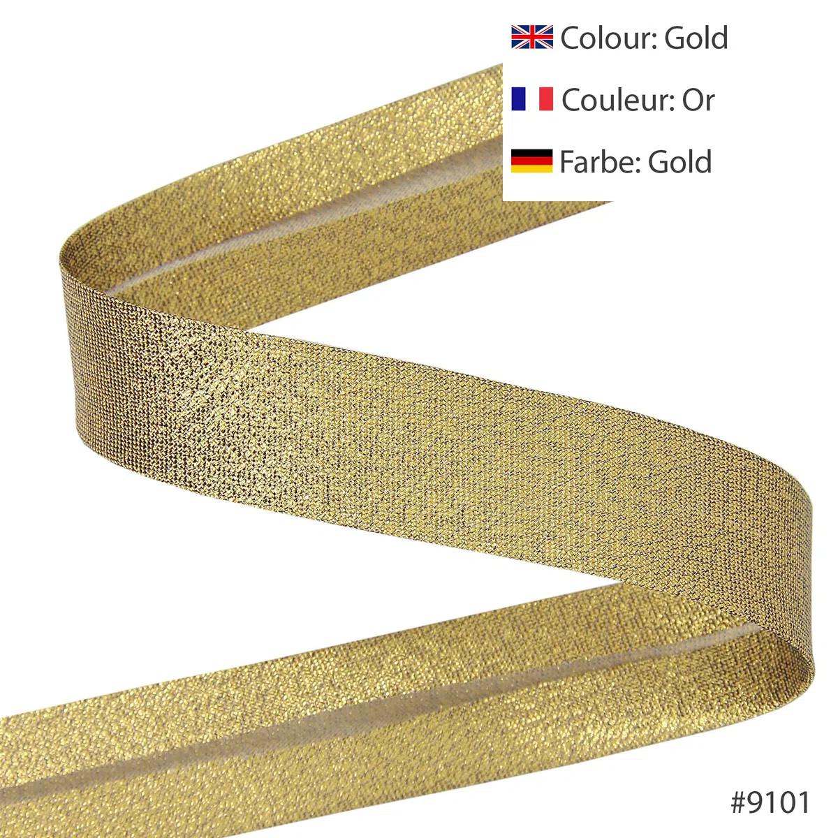 Nastro sbieco metallizzato luccicante, 80% Poliestere 20% Lurex, 20mm x 20m, Oro